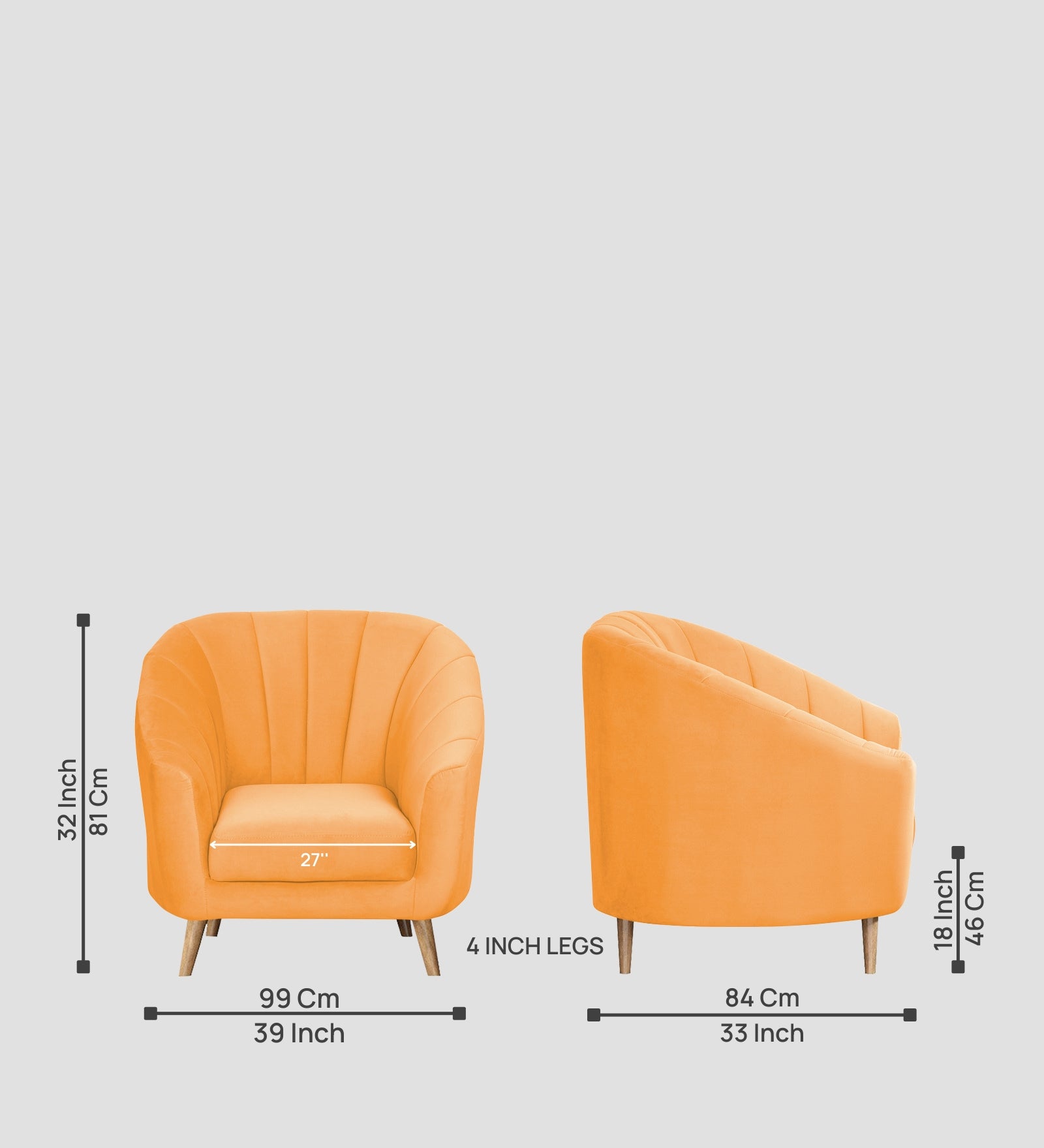 Kaylee Velvet 1 Seater Sofa In Tangerine orange Colour - Febonic Living