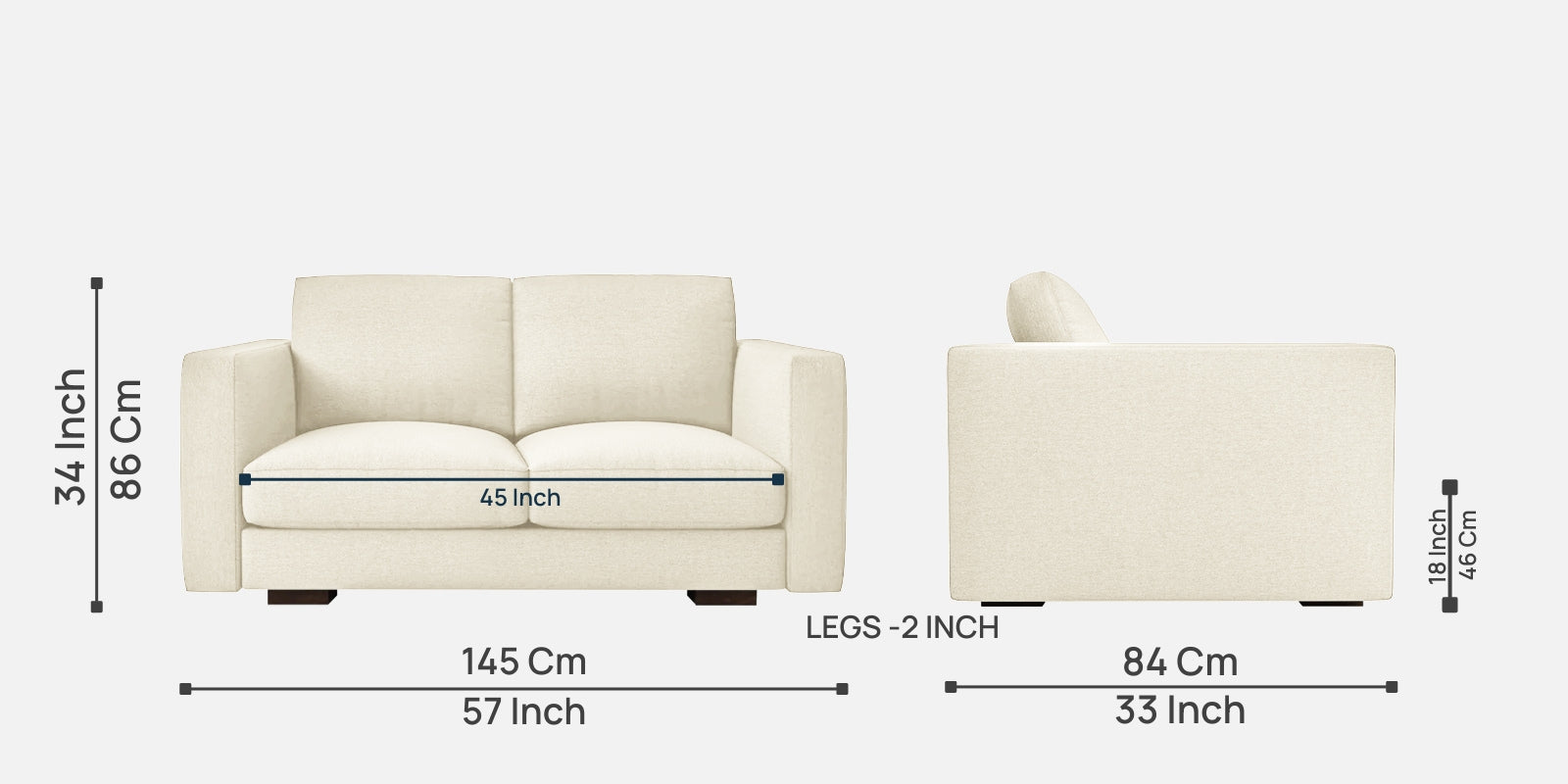 Messy Fabric 2 Seater Sofa In Ivory Cream Colour - Febonic Living