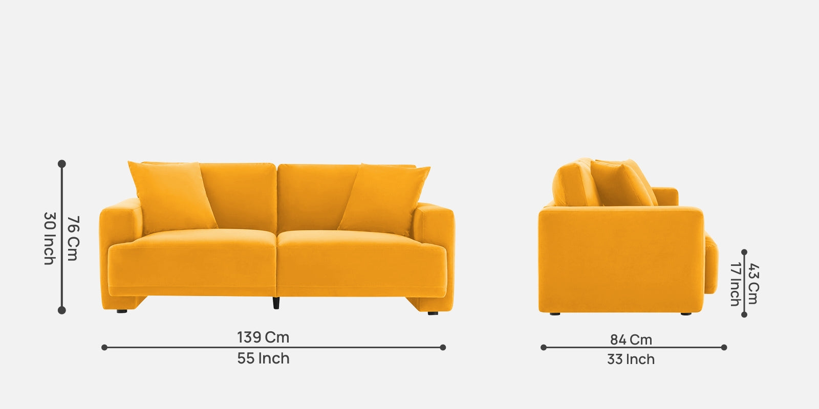 Kosta Velvet 2 Seater Sofa in Safforn Yellow Colour