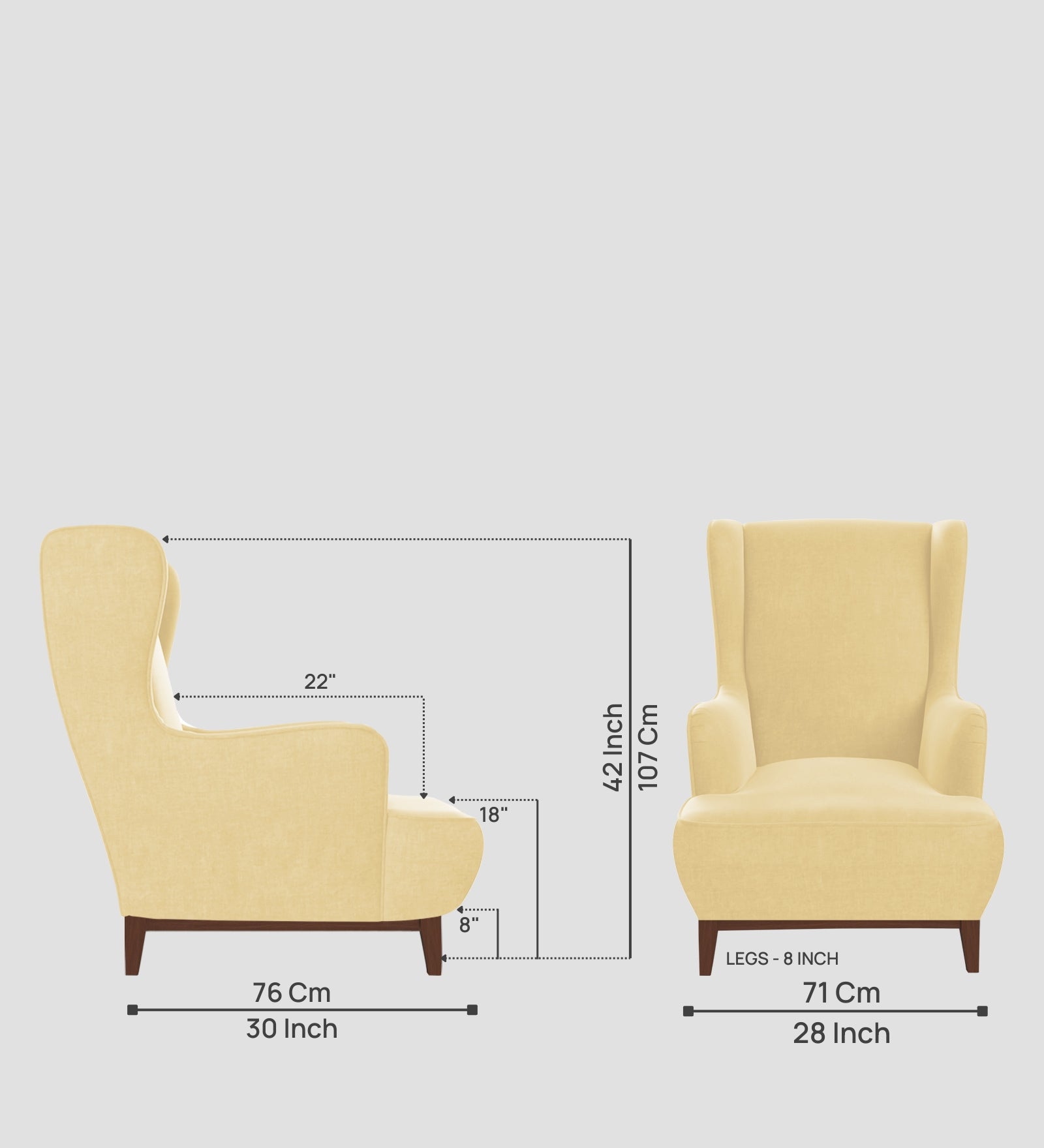 Suri Velvet Wing Chair In Sandy Beige Colour - Febonic Living