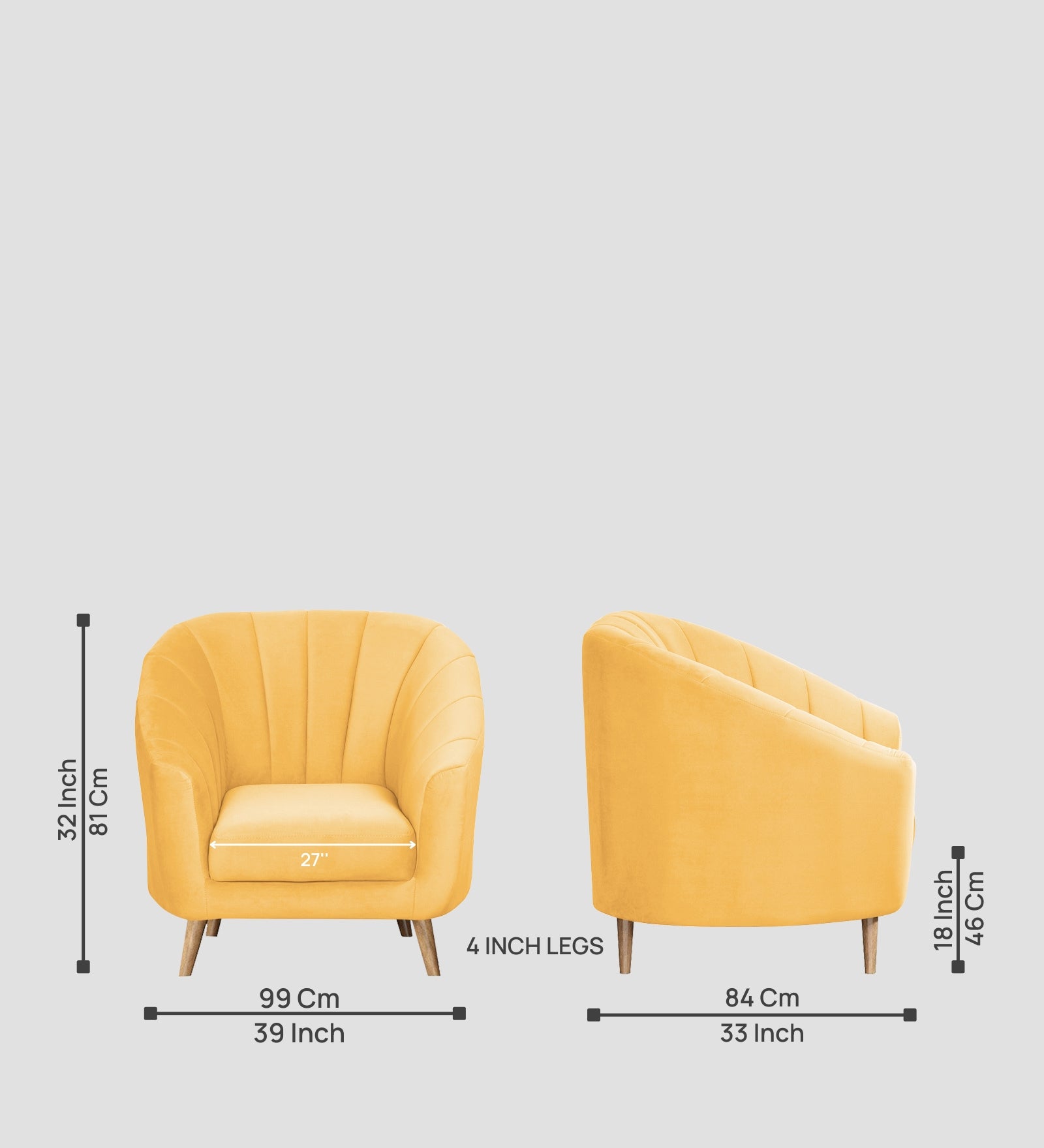 Kaylee Velvet 1 Seater Sofa In Turmeric yellow Colour - Febonic Living