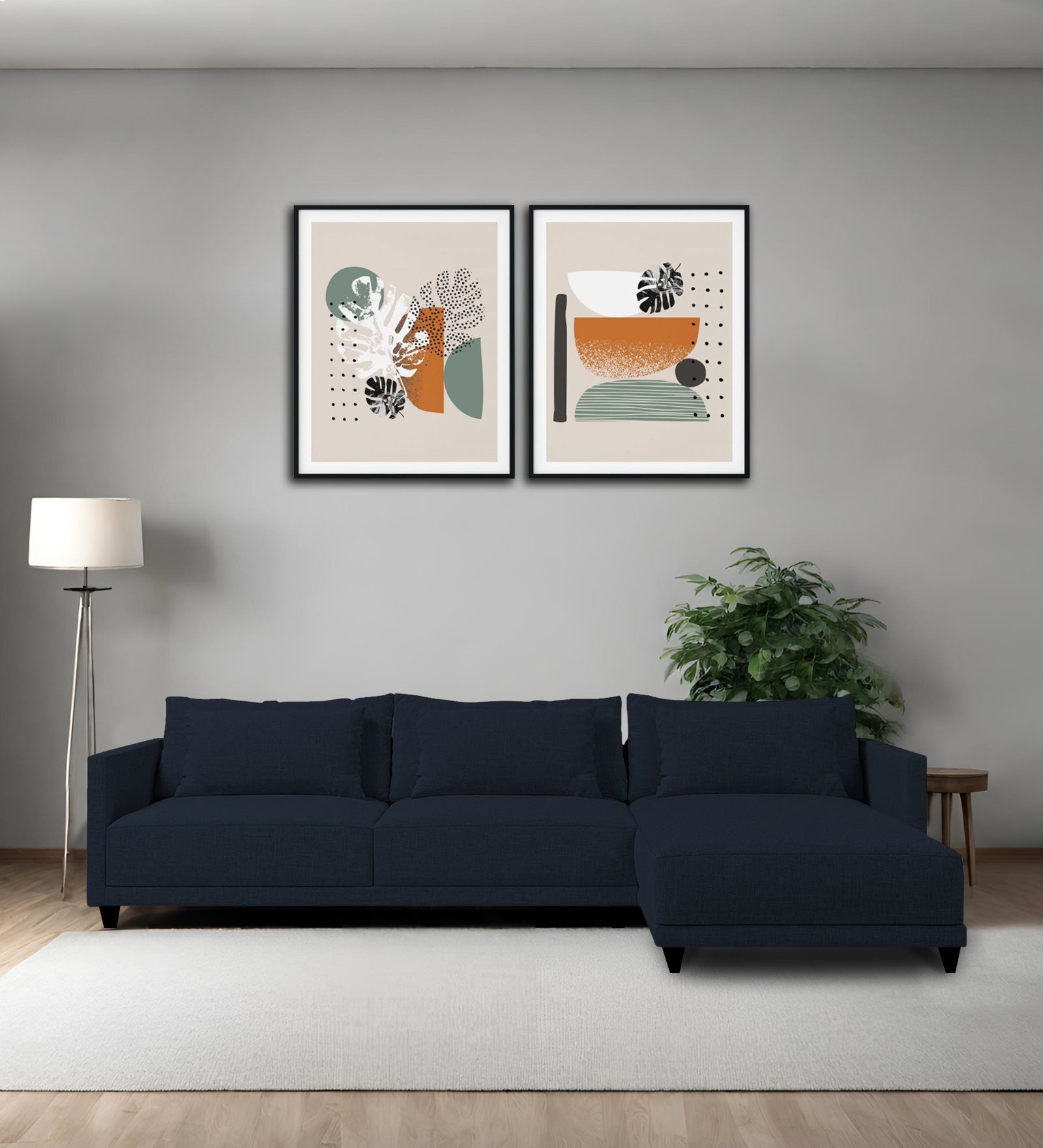 Kera Fabric LHS Sectional Sofa (3+Lounger) In Denim Blue Colour - Febonic Living