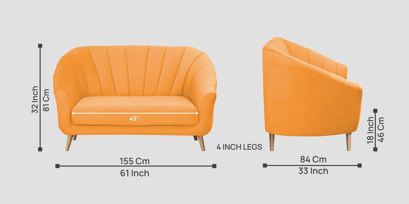 Kaylee Velvet 2 Seater Sofa In Tangerine orange Colour - Febonic Living