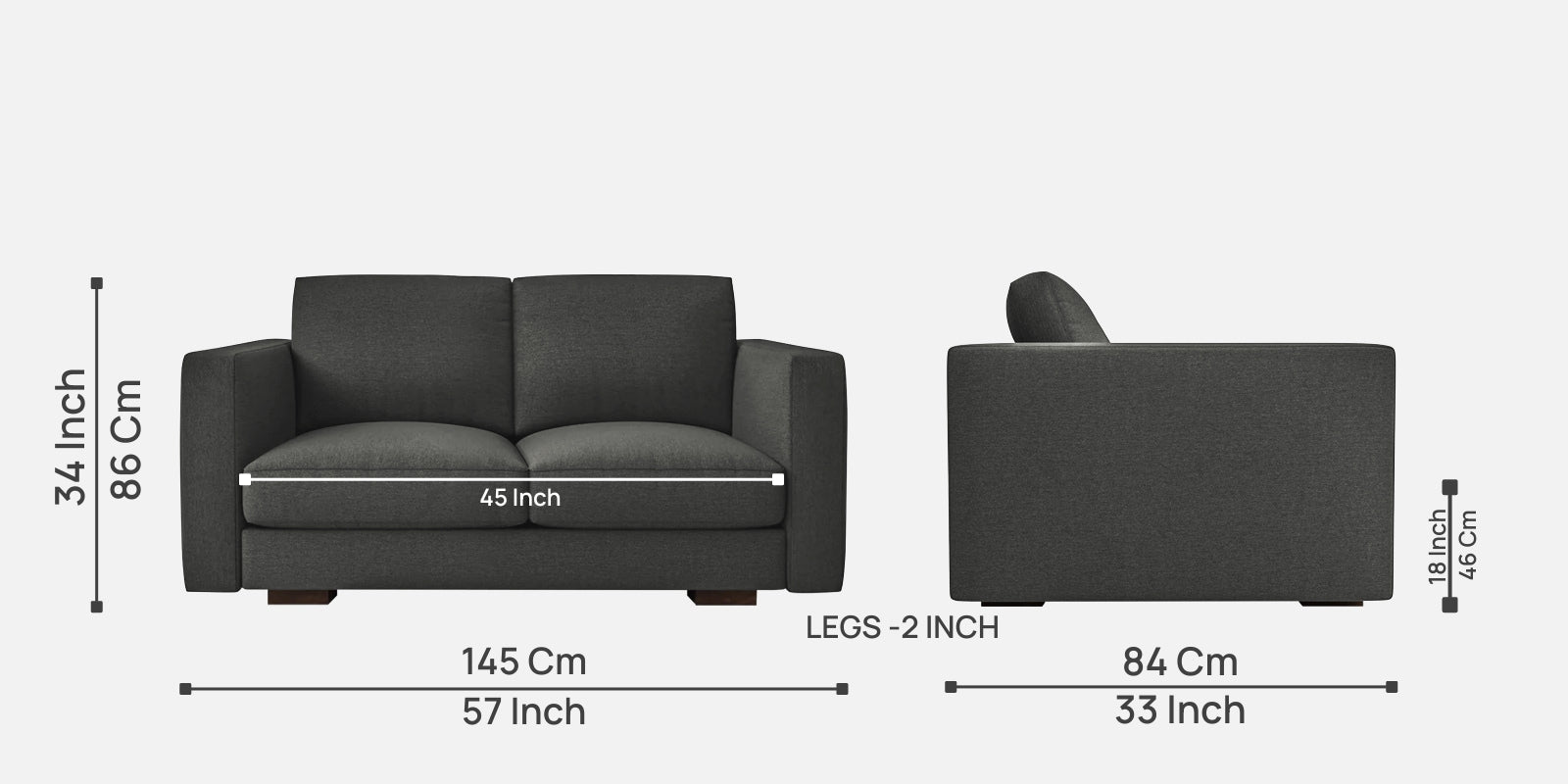 Messy Fabric 2 Seater Sofa In Charcoal Grey Colour - Febonic Living