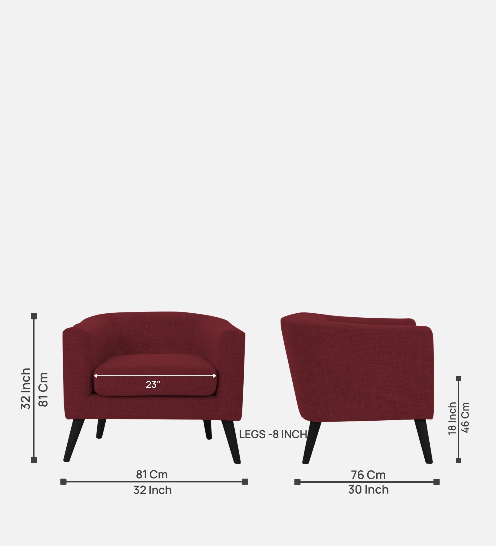 Casper Fabric 1 Seater Sofa In Blood Maroon Colour - Febonic Living