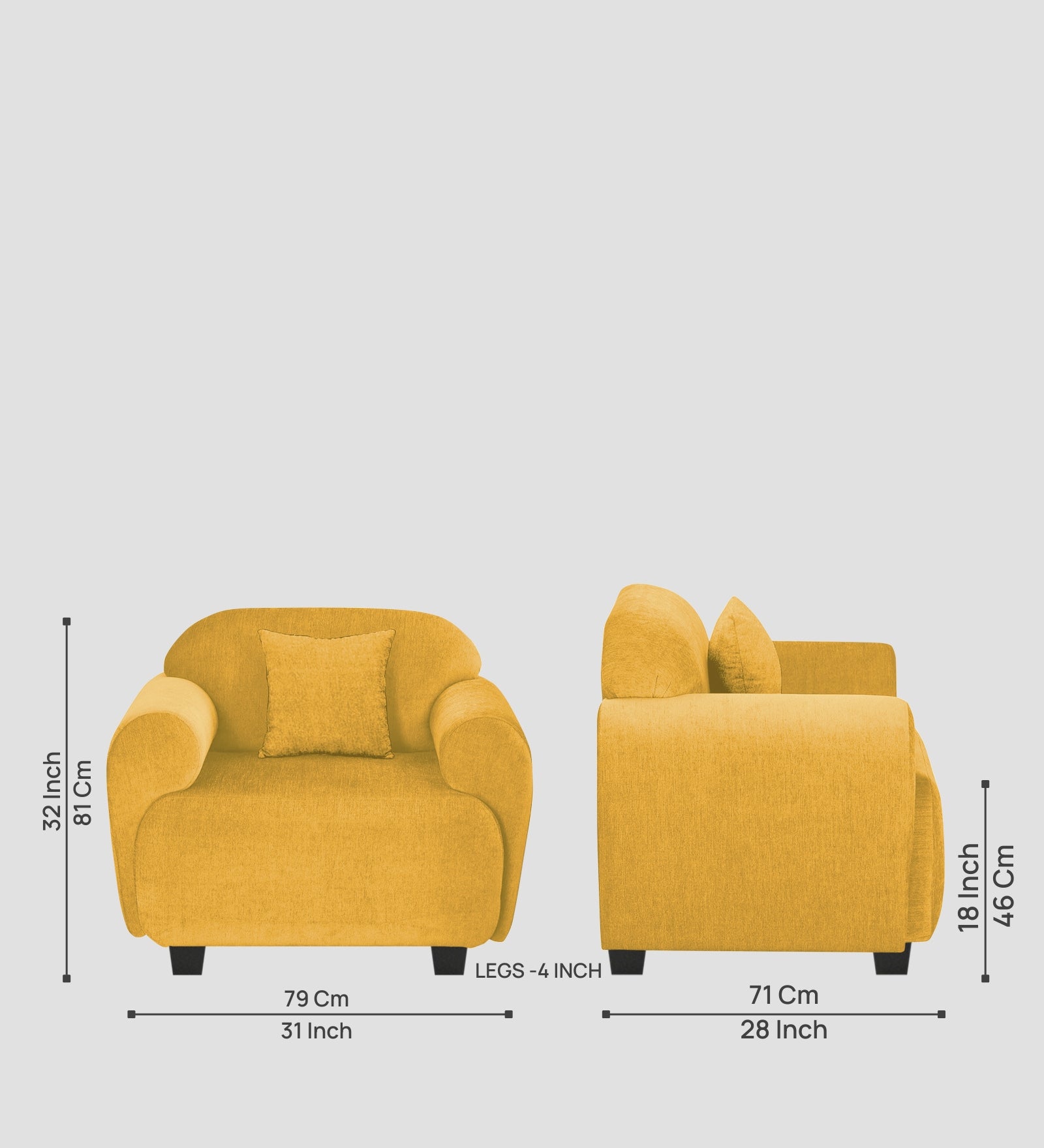 Apollo Fabric 1 Seater Sofa Bold Yellow Colour - Febonic Living