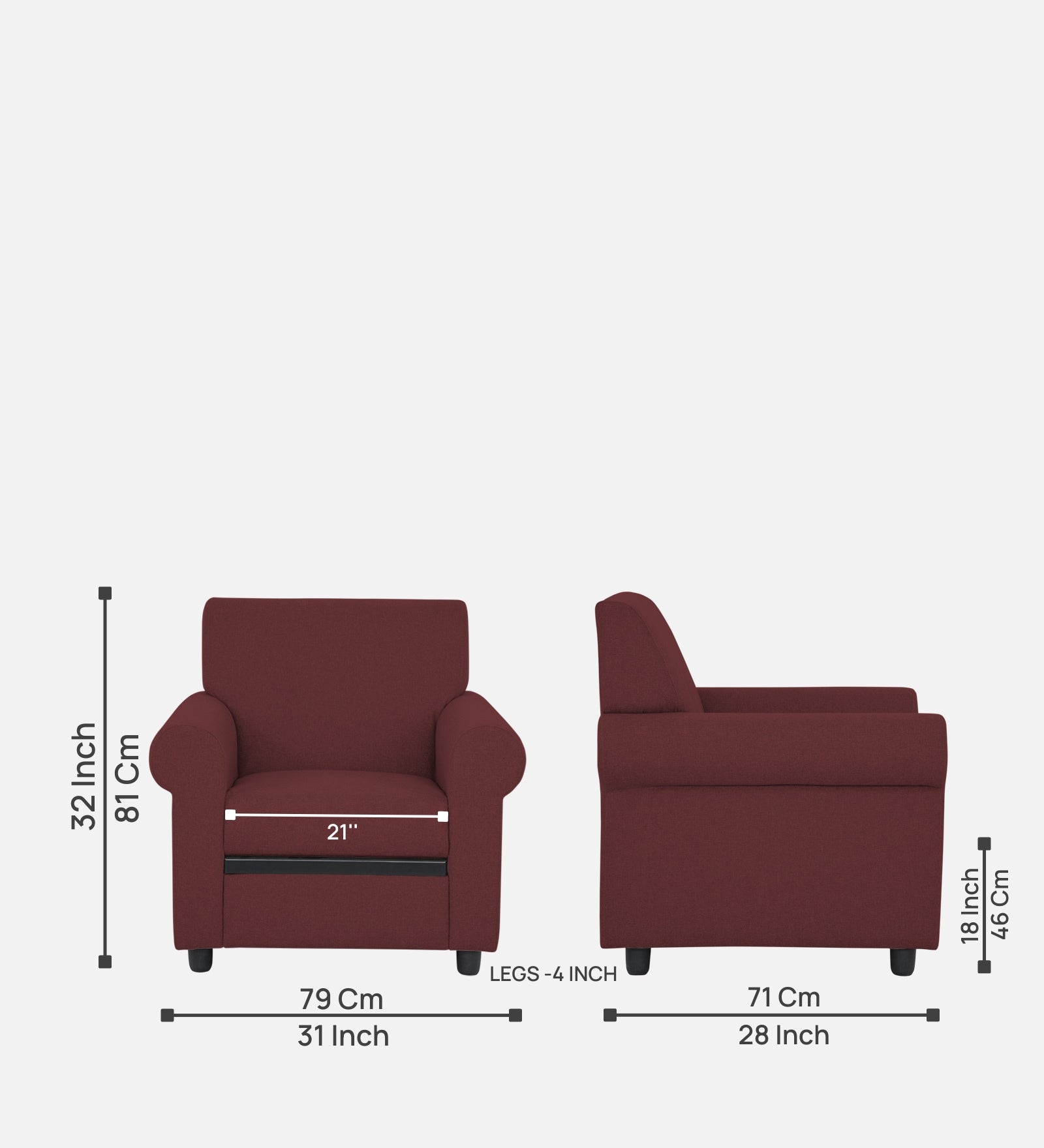 Ribby Fabric 1 Seater Sofa In Blaze Red Colour - Febonic Living
