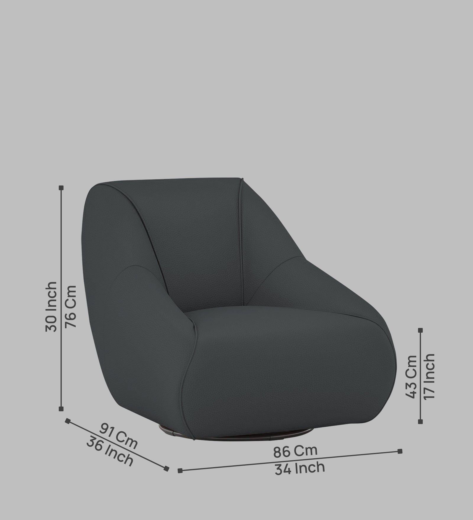 Willow Leatherette Swivel Chair In Pepper Grey Colour - Febonic Living