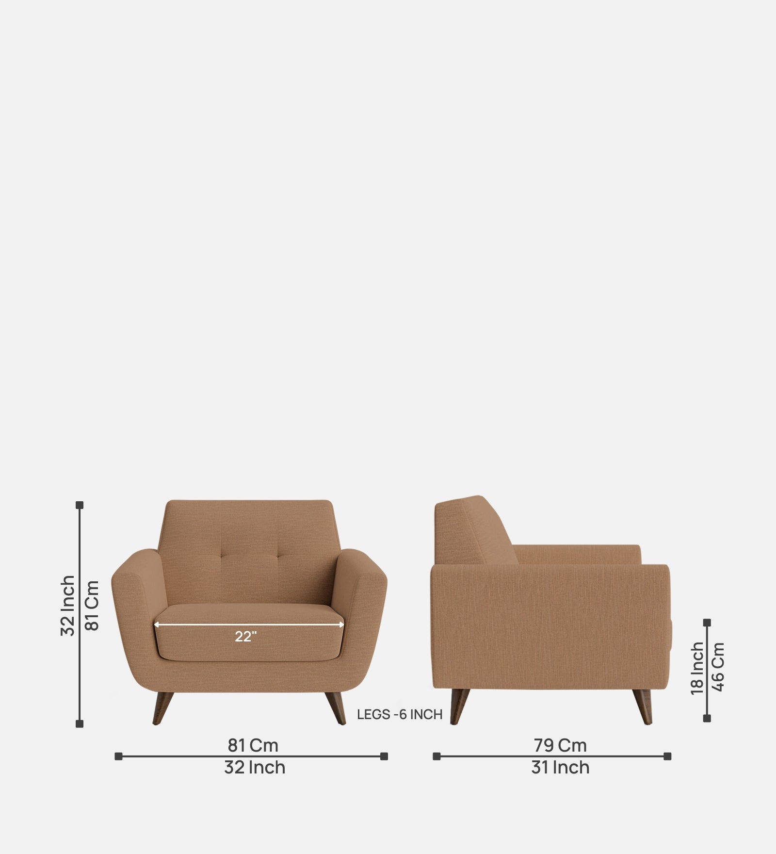 Jasmin Fabric 1 Seater Sofa In Cosmic Beige Colour - Febonic Living