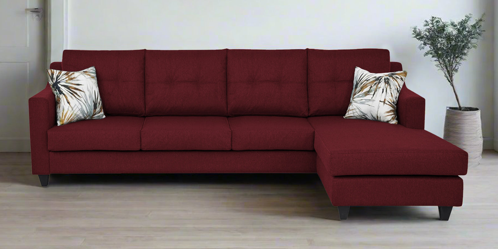 Welly Fabric LHS Sectional Sofa (3+Lounger) In Blood Maroon Colour - Febonic Living