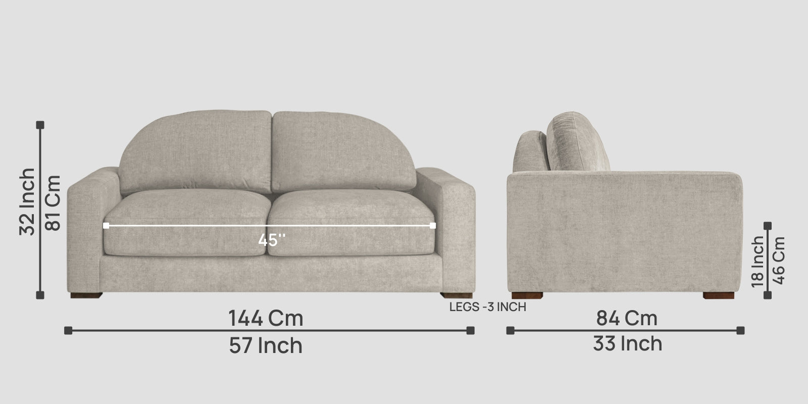 Dara Fabric 2 Seater Sofa In Ash Grey Colour - Febonic Living