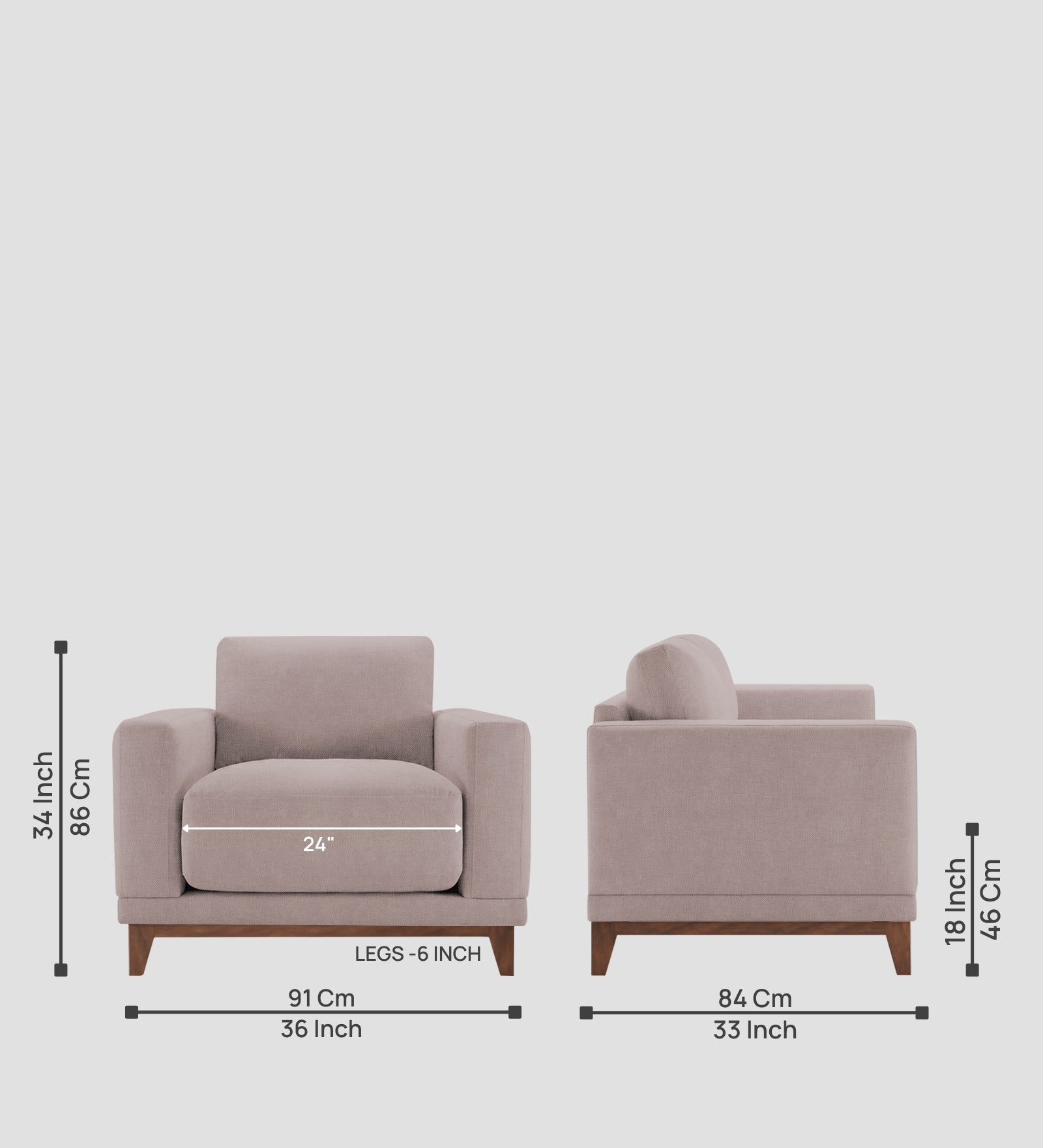 Esha Fabric 1 Seater Sofa In Almond Beige Colour - Febonic Living