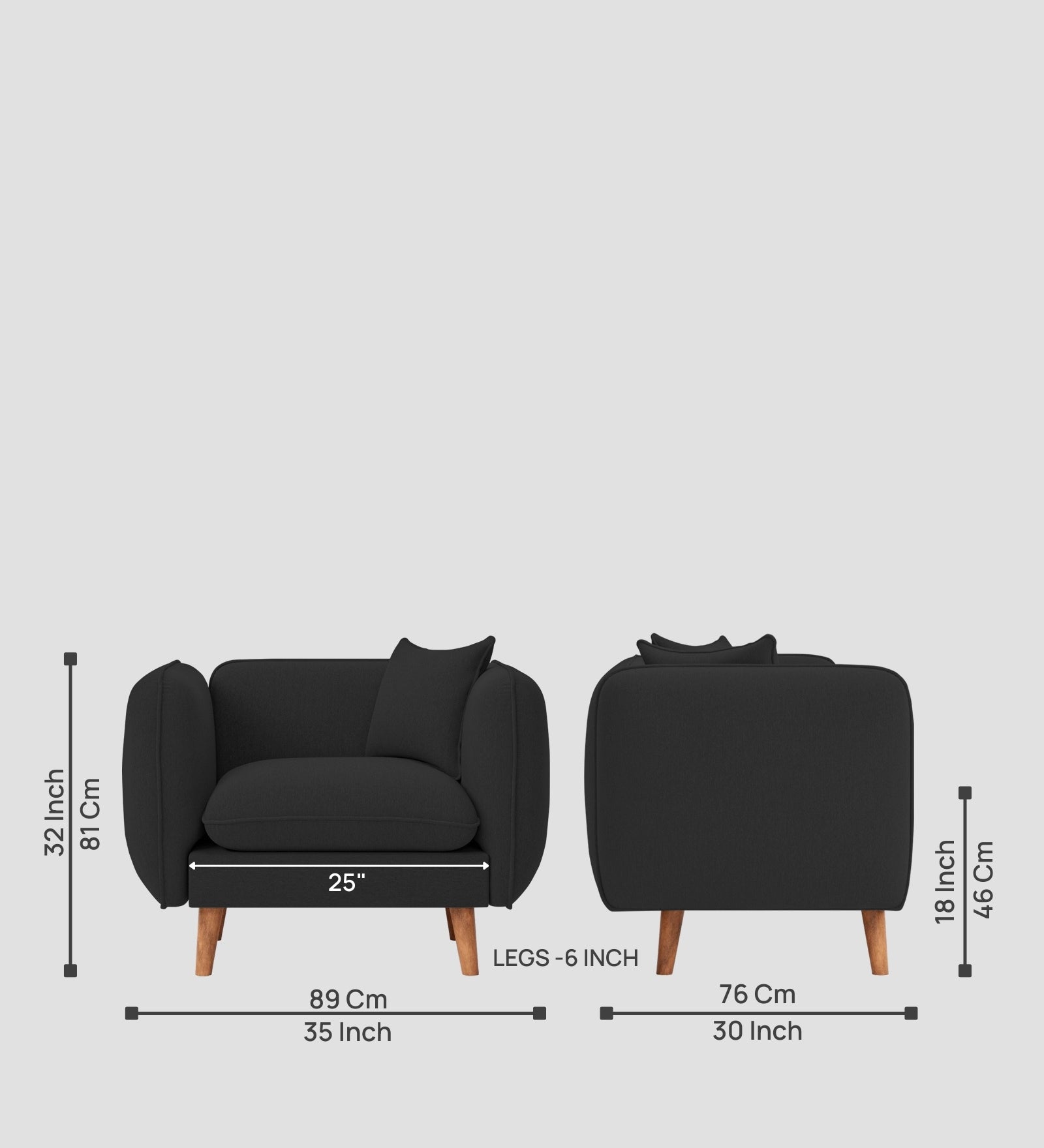 Reva Fabric 1 Seater Sofa In Bitter Black Colour - Febonic Living