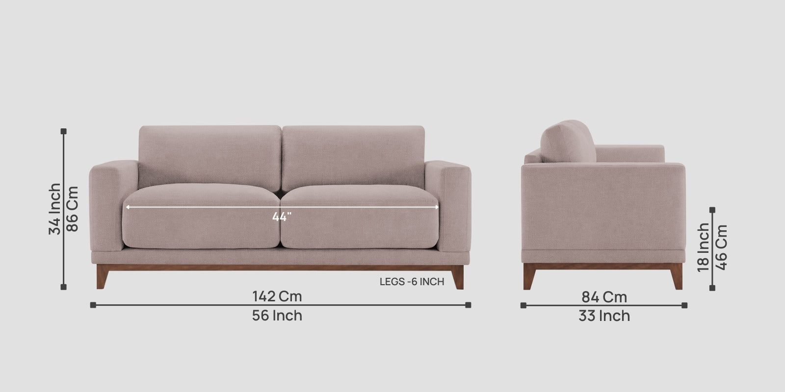 Esha Fabric 2 Seater Sofa In Almond Beige Colour - Febonic Living