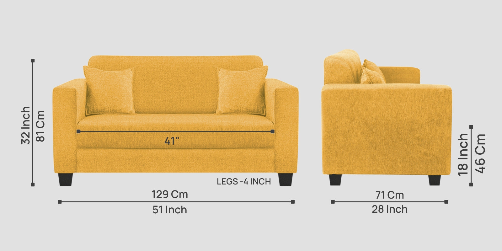 Nebula Fabric 2 Seater Sofa In Bold Yellow Colour - Febonic Living