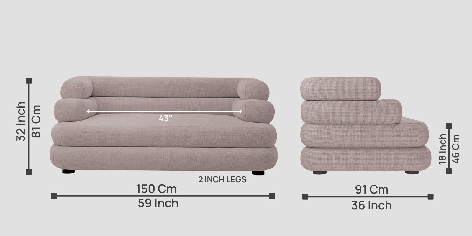 Wener Fabric 2 Seater Sofa In Almond Beige Colour