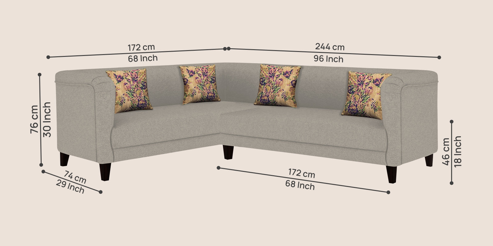 Niki Fabric Corner Sofa In Ash Grey Colour - Febonic Living