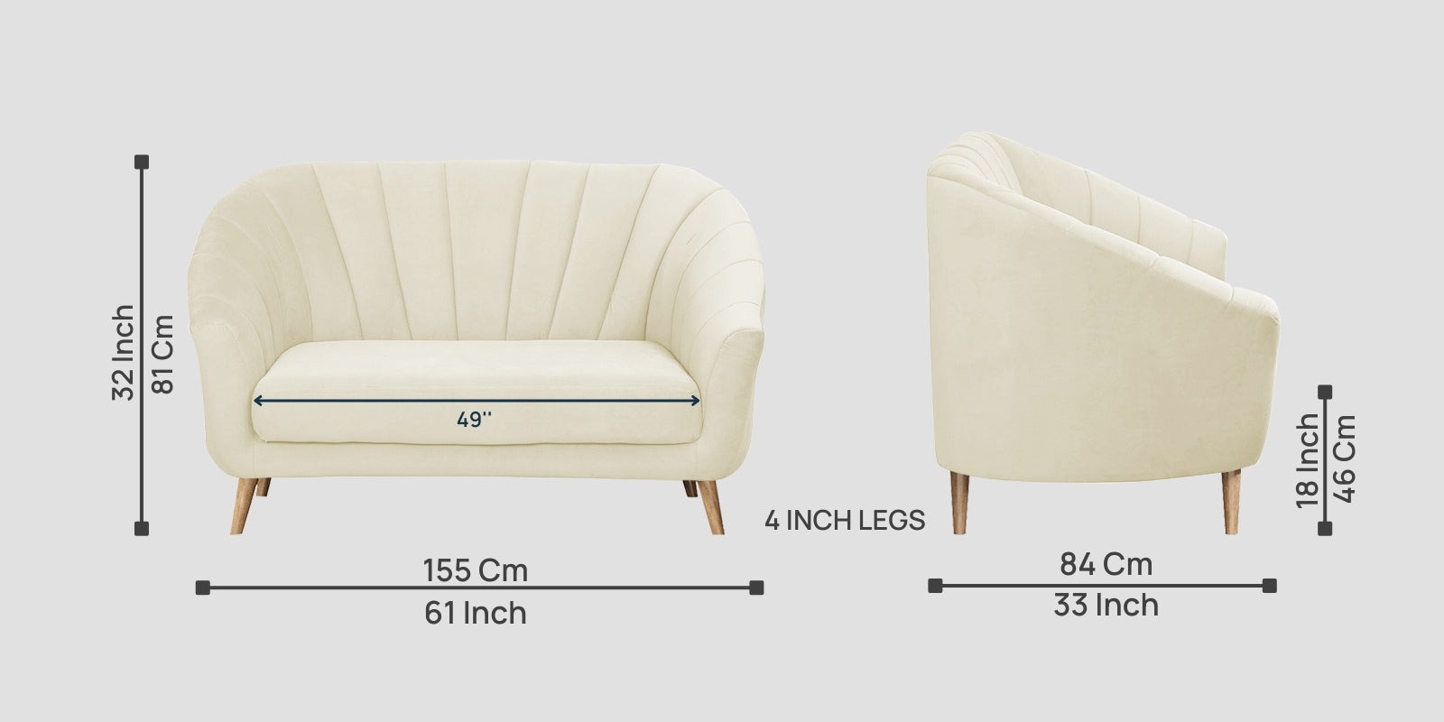 Kaylee Velvet 2 Seater Sofa In Warm White Colour - Febonic Living