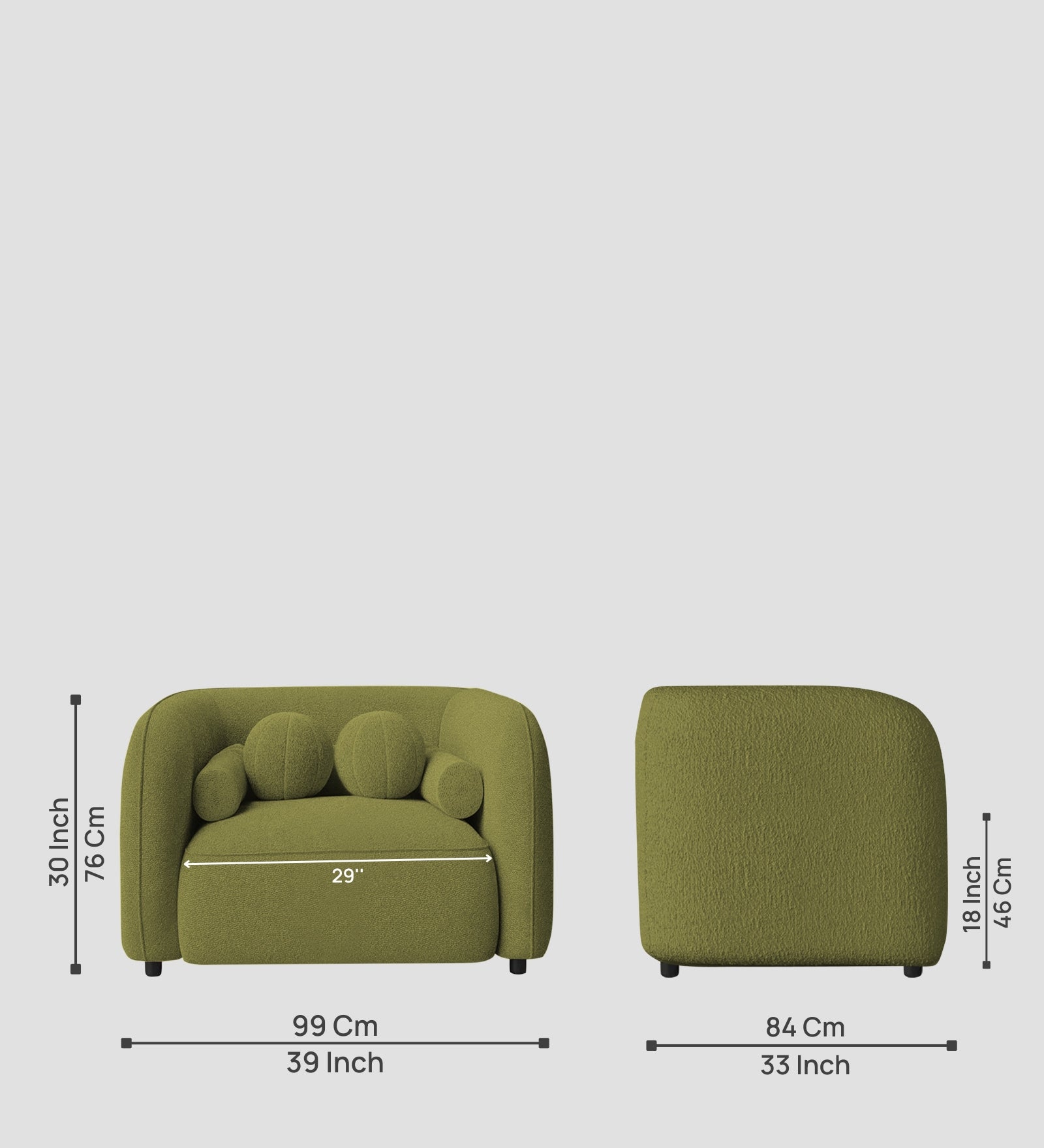 Corny Boucle Fabric 1 Seater Sofa In Apple Green Colour - Febonic Living