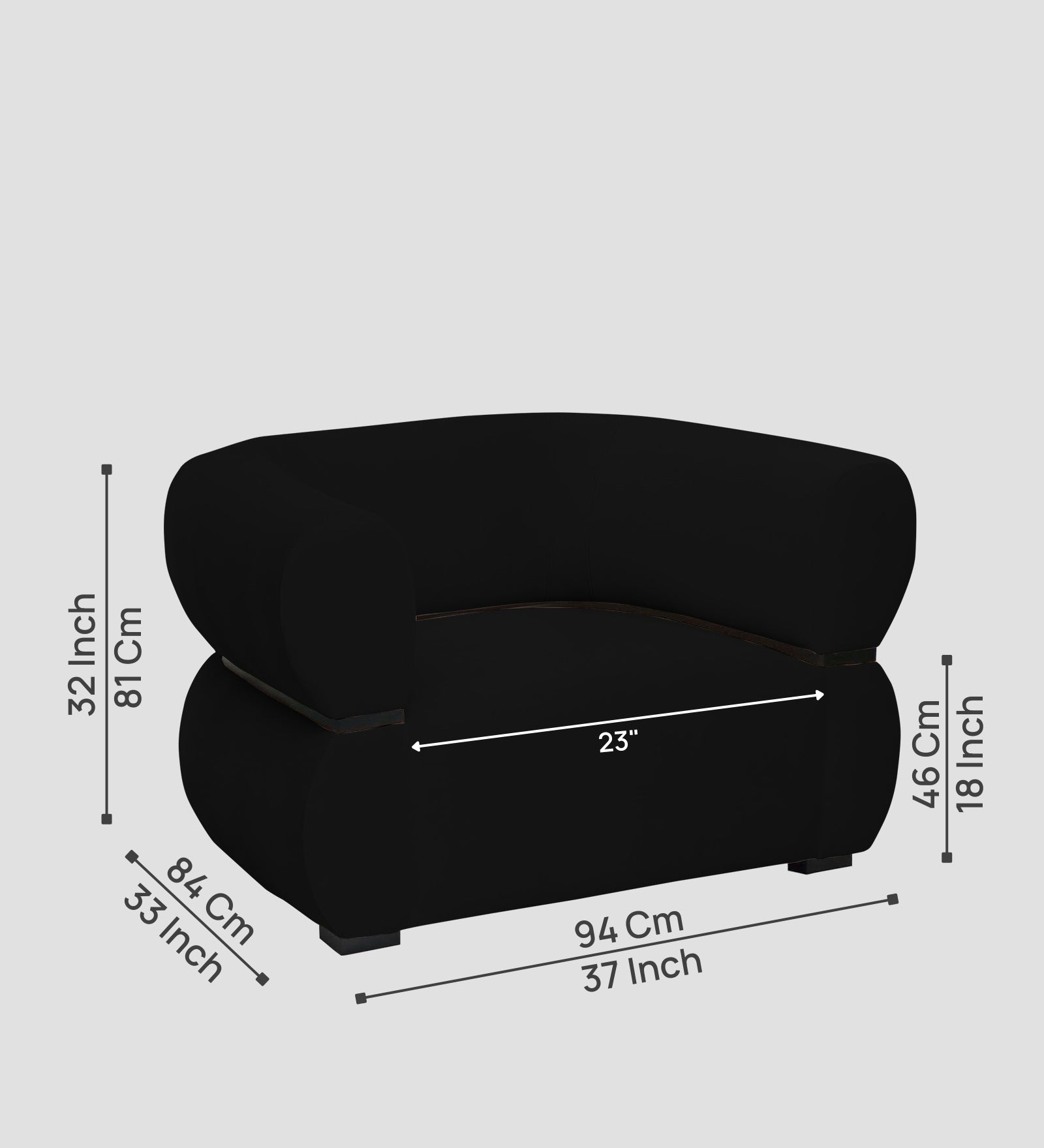 Kula Velvet 1 Seater Sofa In Adam Black Colour - Febonic Living