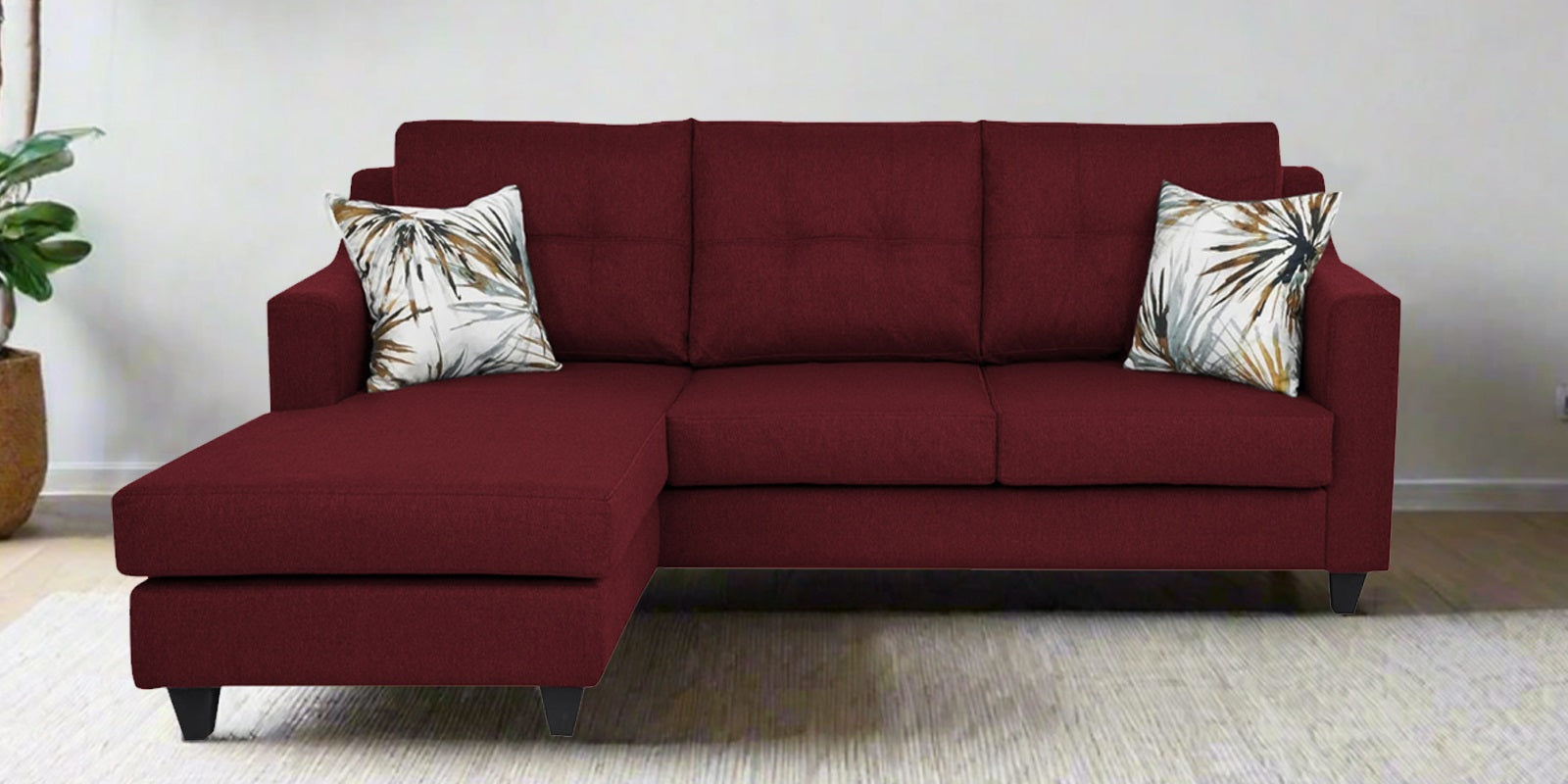 Welly Fabric RHS Sectional Sofa (2+Lounger) In Blood Maroon Colour - Febonic Living