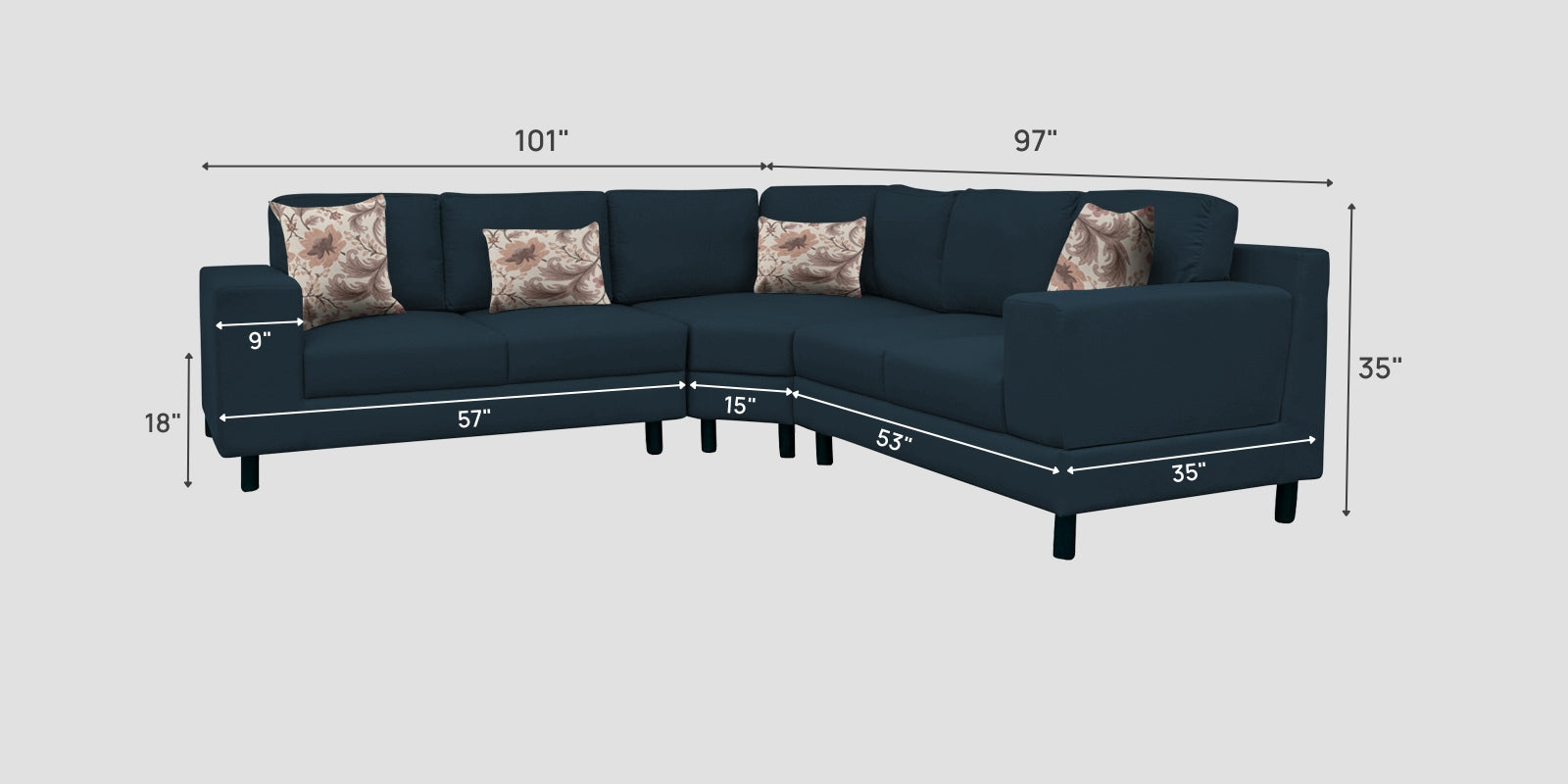 Betty Fabric 6 Seater RHS Corner Sofa In Cool Blue Colour - Febonic Living