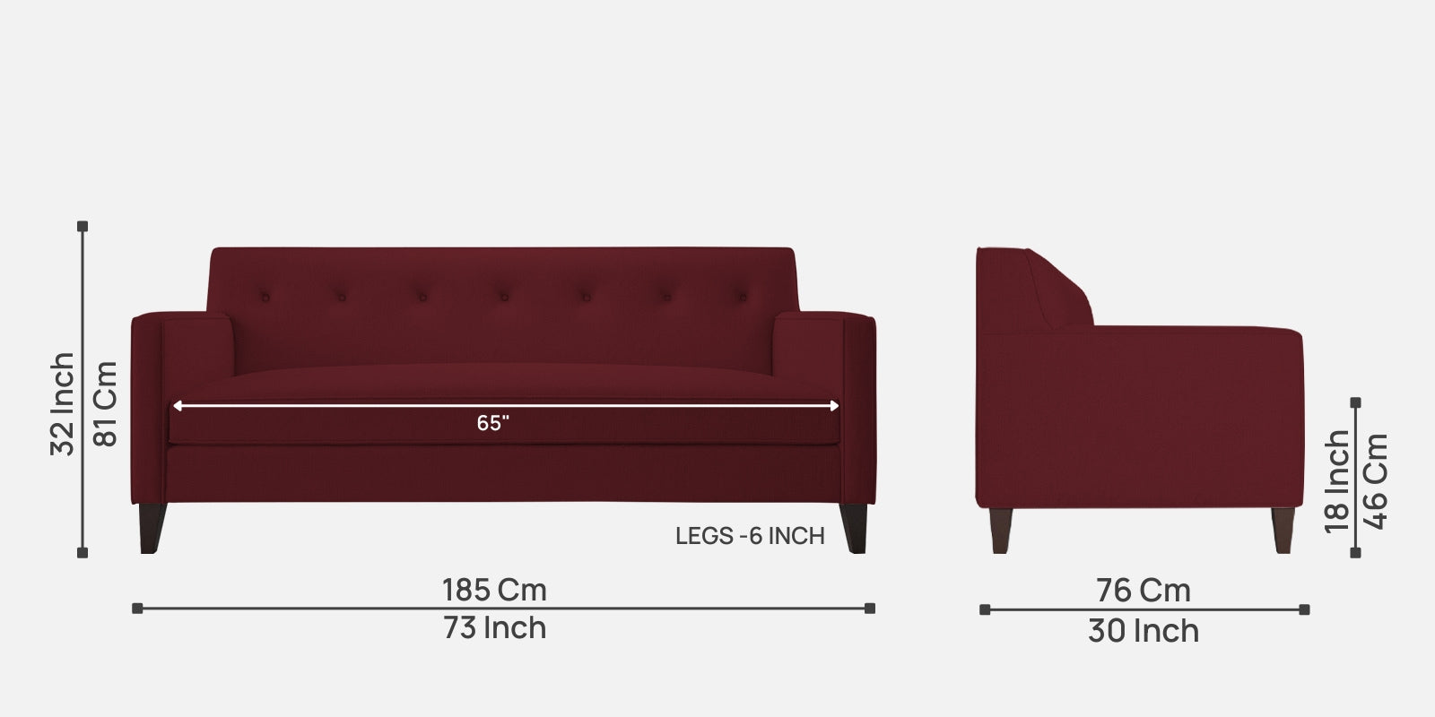Miller Fabric 3 Seater Sofa In Blood Maroon Colour - Febonic Living