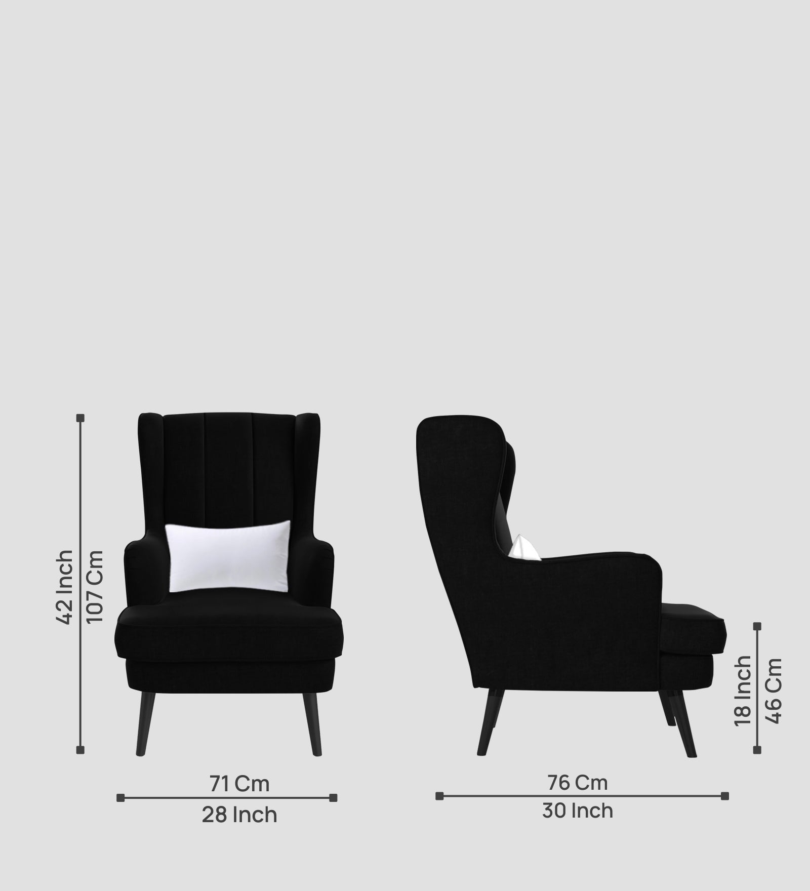 Niya Velvet Wing Chair In Adam Black Colour - Febonic Living