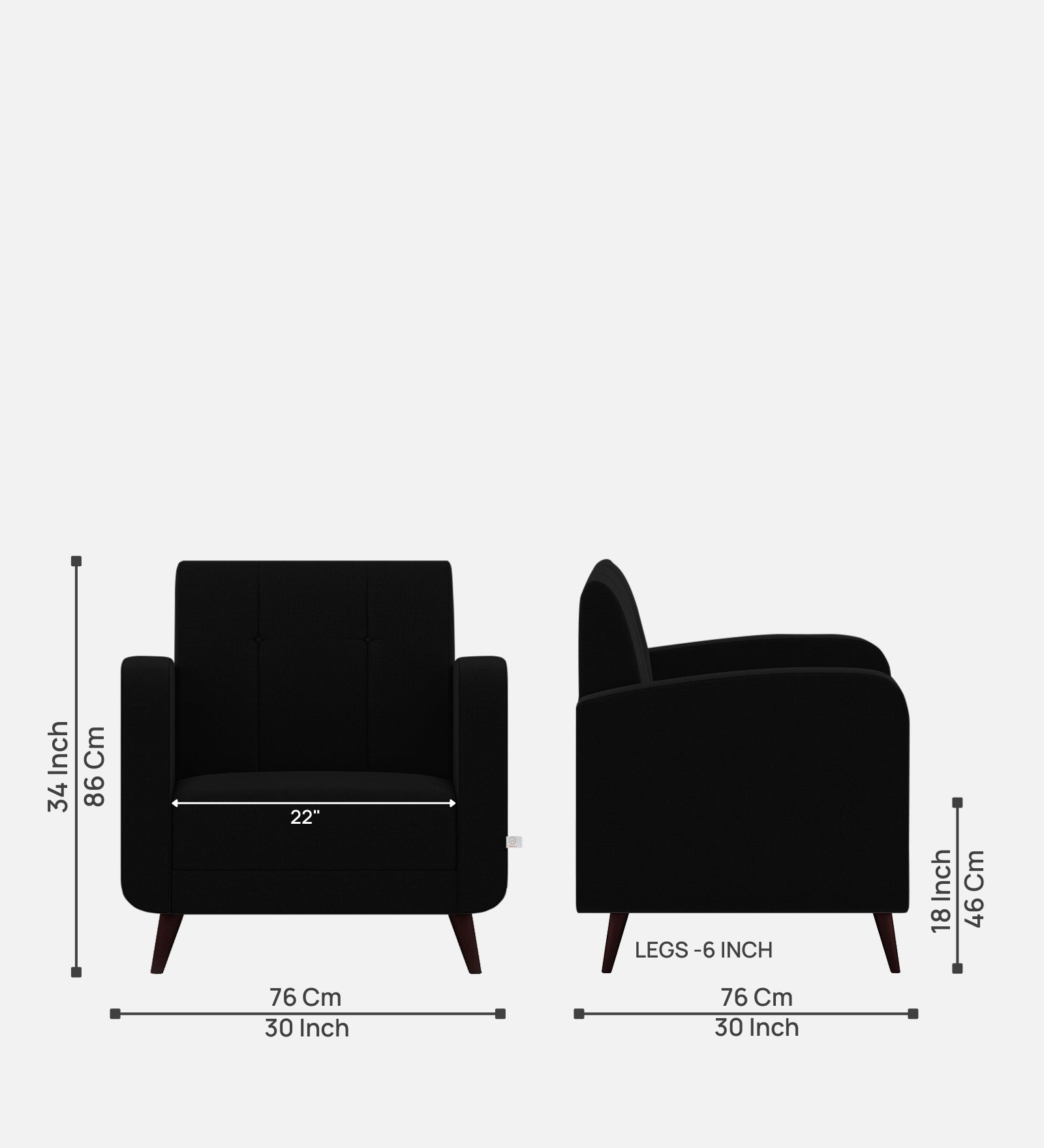 Wiki Velvet 1 Seater Sofa In Adam Black Colour