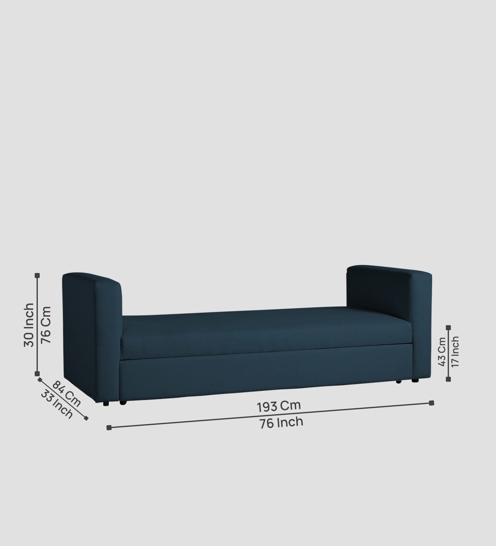 Tosy Fabric 3 Seater Pull Out Sofa Cum Bed In Cool Blue Colour - Febonic Living
