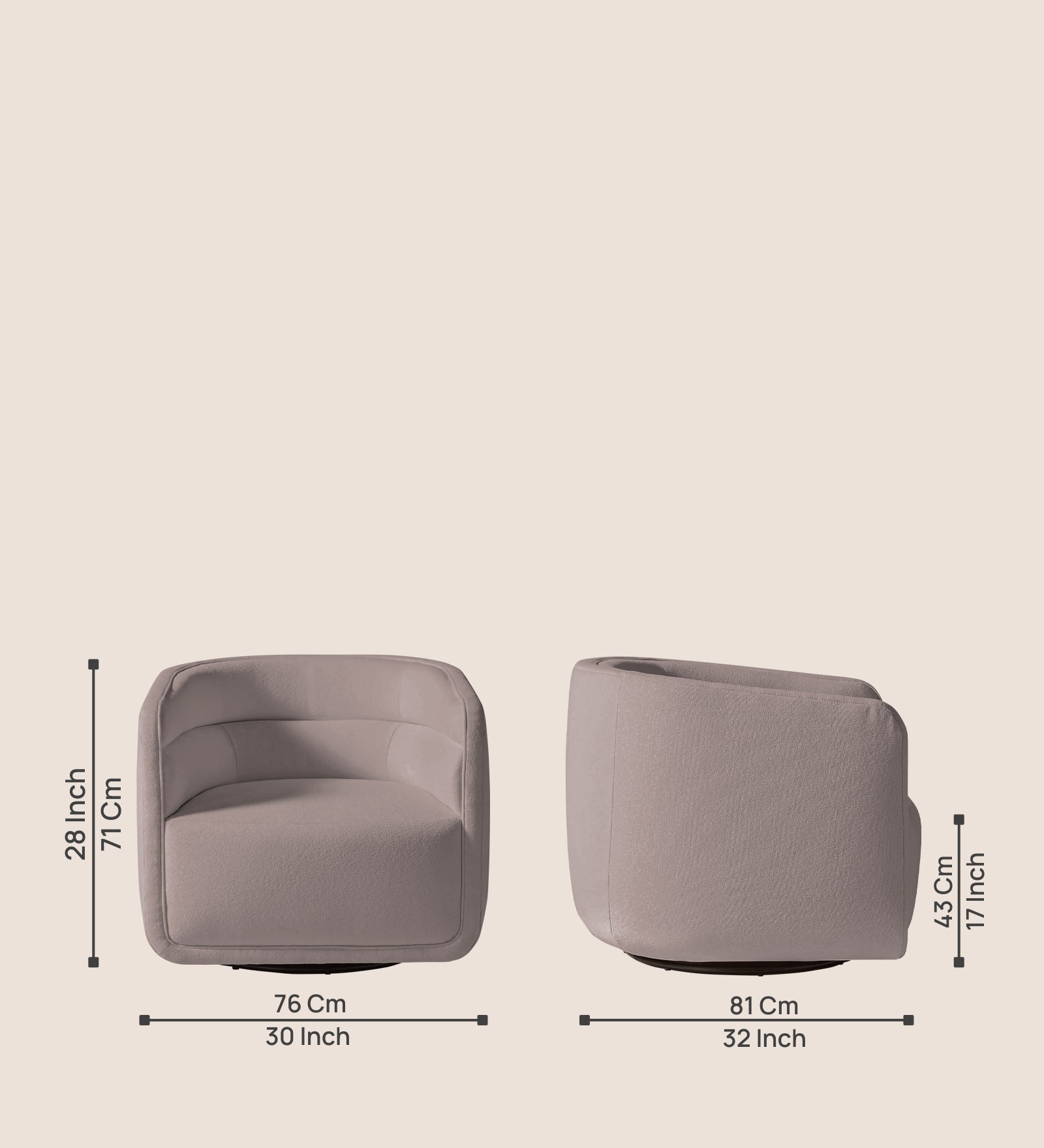 Ria Fabric Swivel Chair in Almond Beige Colour