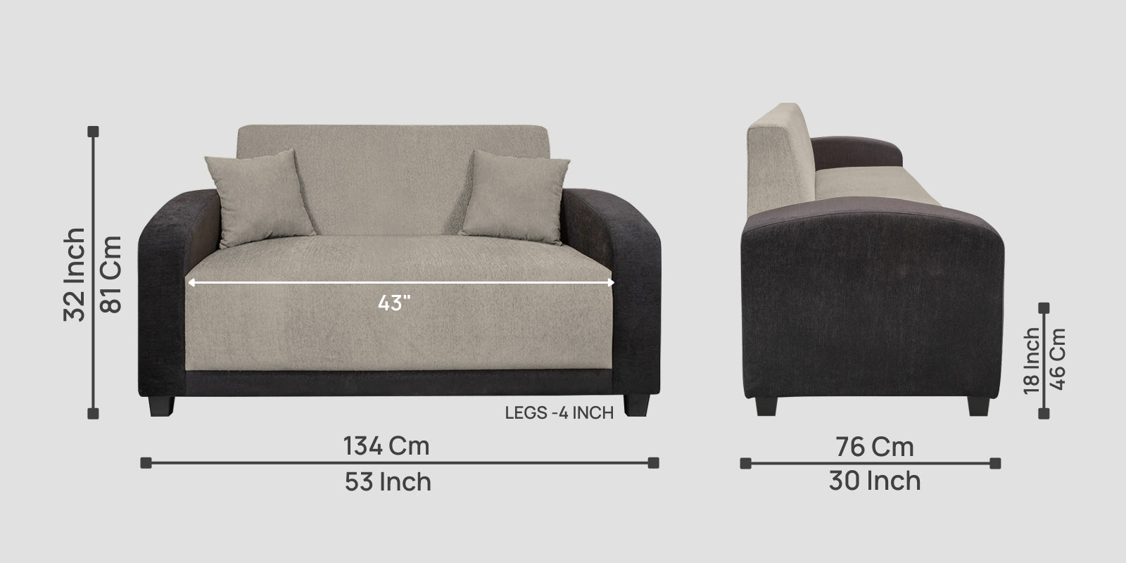 Alex Fabric 2 Seater Sofa In Ash Grey Colour - Febonic Living