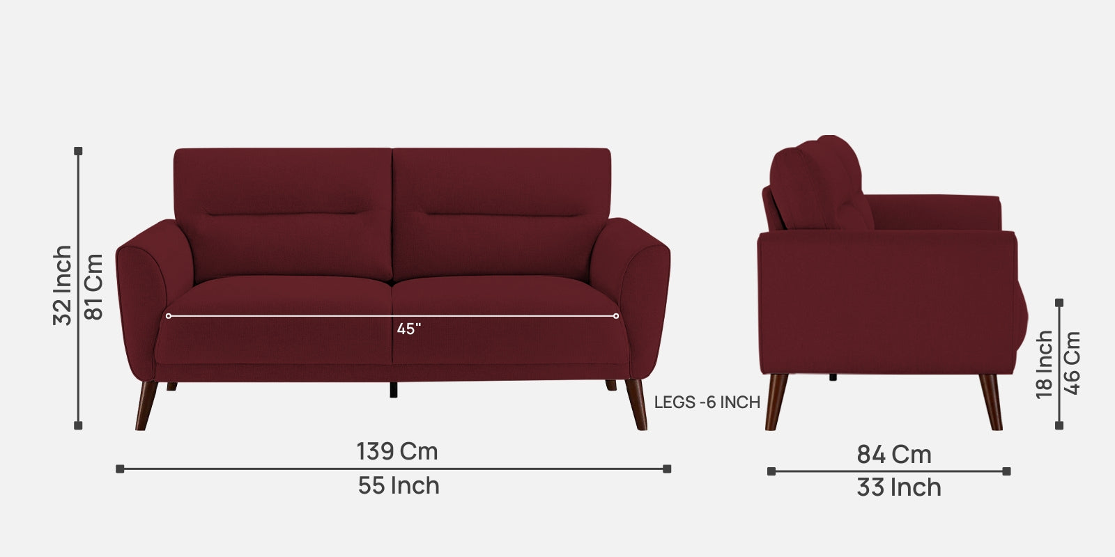 Castro Fabric 2 Seater Sofa In Blood Maroon Colour - Febonic Living