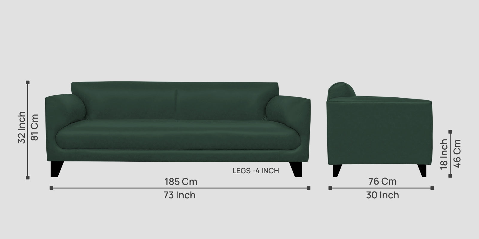 Convi Leatherette 3 Seater Sofa In Basil Green Colour - Febonic Living