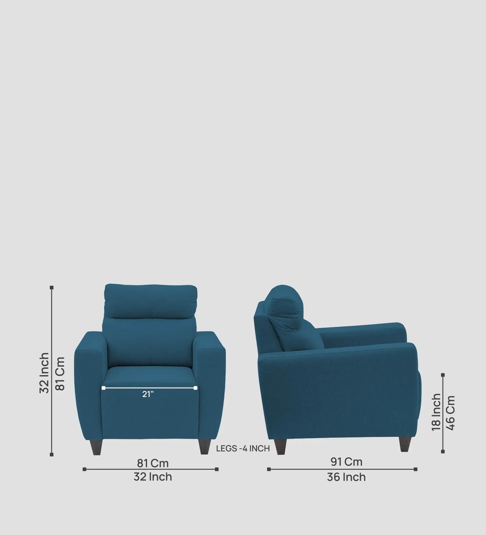 Burban Fabric 1 Seater Sofa In Eclipse Blue Colour Febonic Living