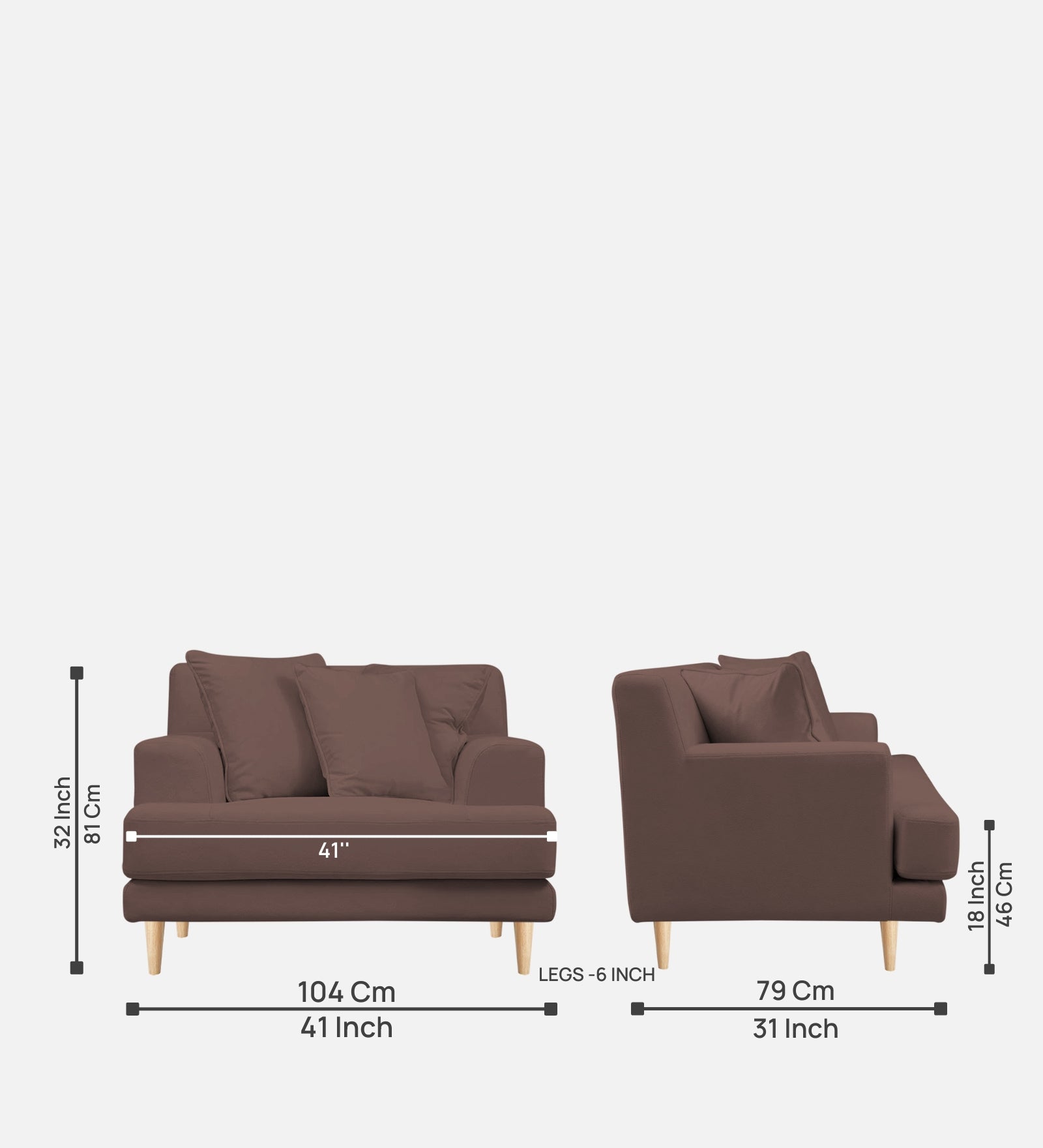 Woody Fabric 1 Seater Sofa In Berry Wine Colour - Febonic Living