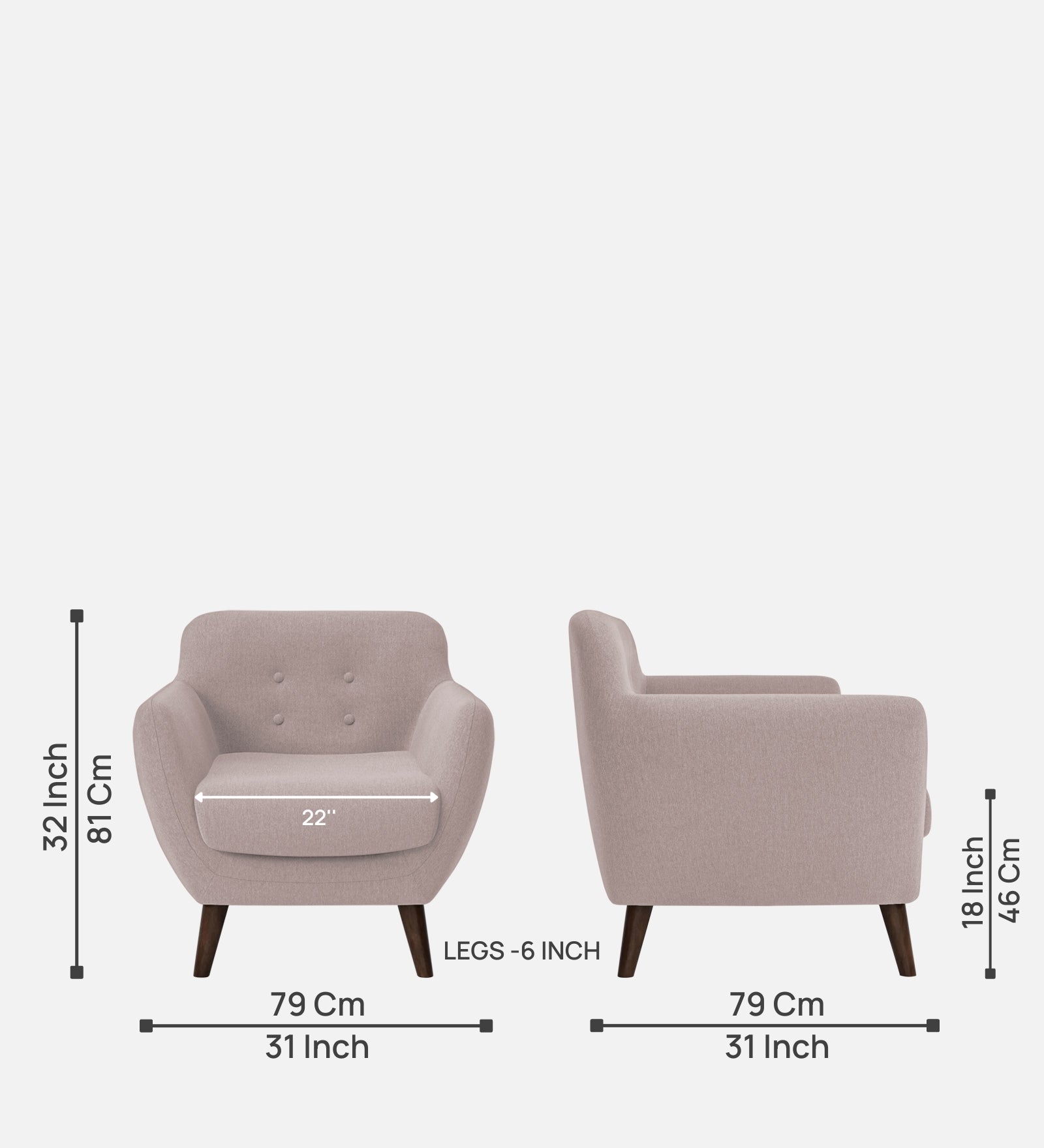 Goofy Fabric 1 Seater Sofa In Almond Beige Colour - Febonic Living