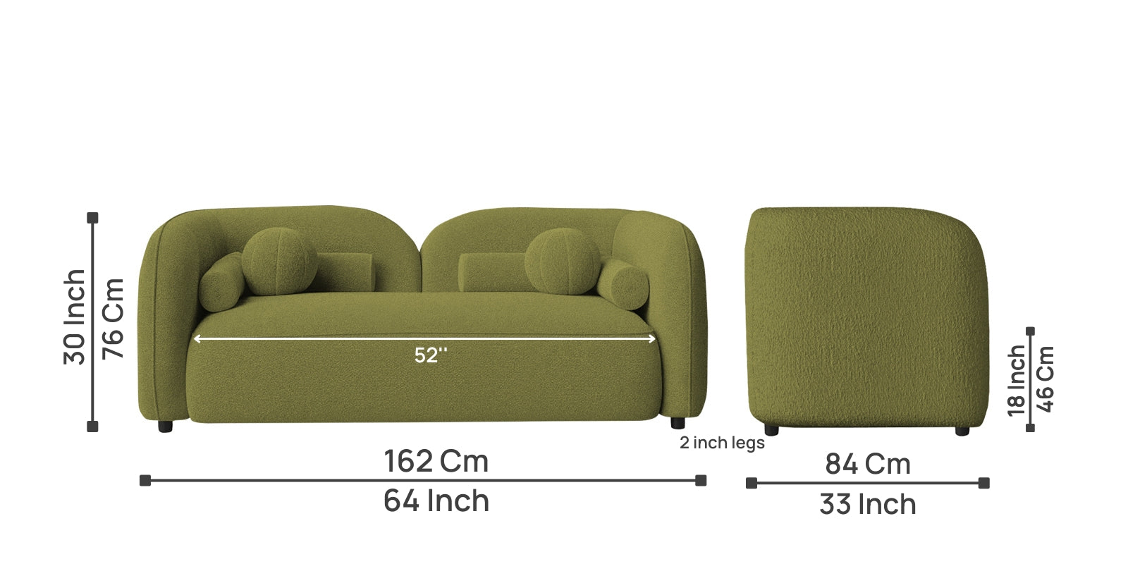 Corny Boucle Fabric 2 Seater Sofa In Apple Green Colour - Febonic Living