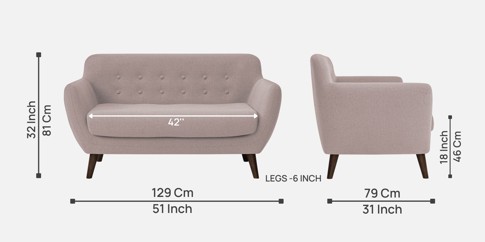 Goofy Fabric 2 Seater Sofa In Almond Beige Colour - Febonic Living