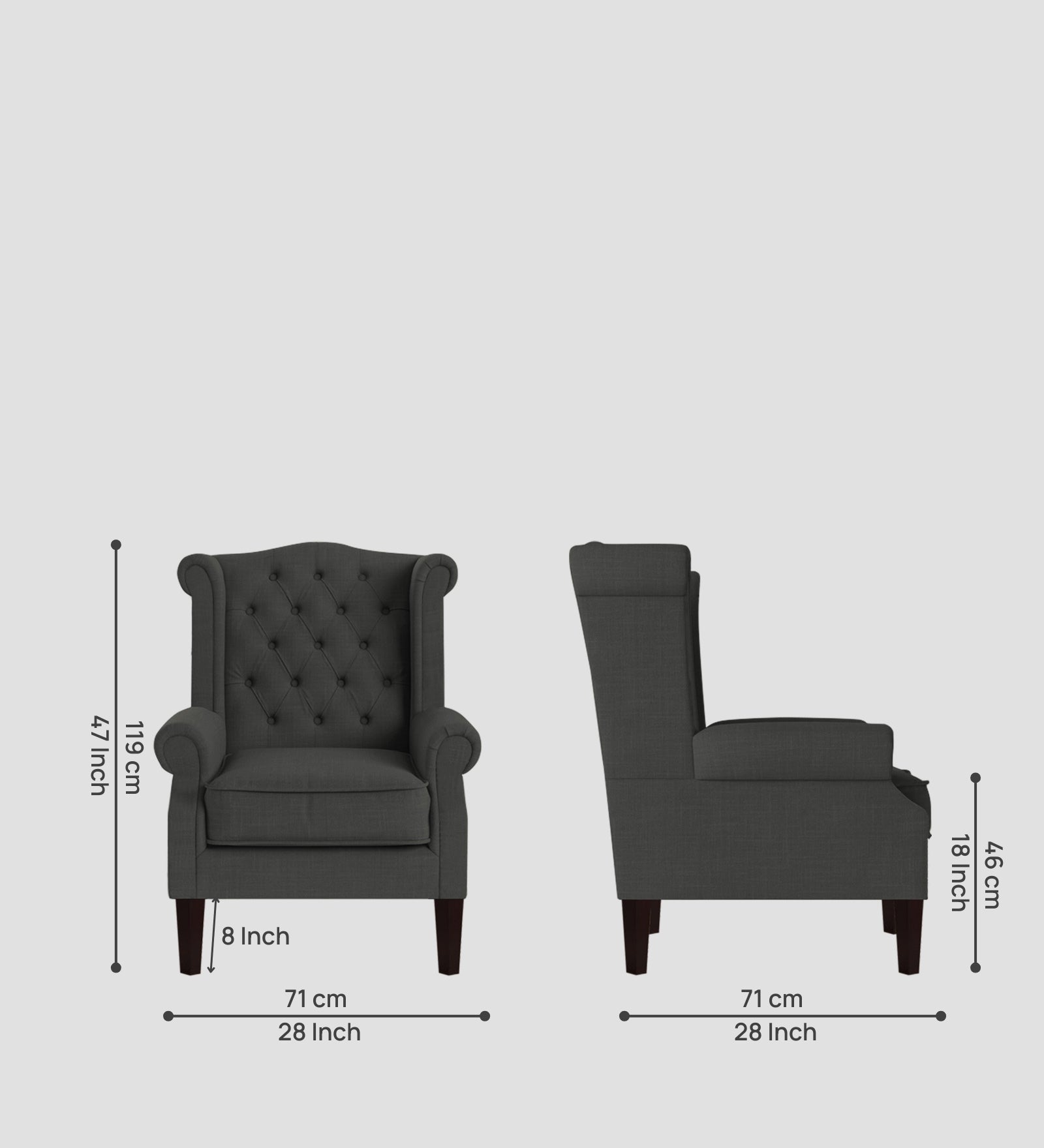 Neyub Fabric Wing Chair In Charcoal Grey Colour - Febonic Living