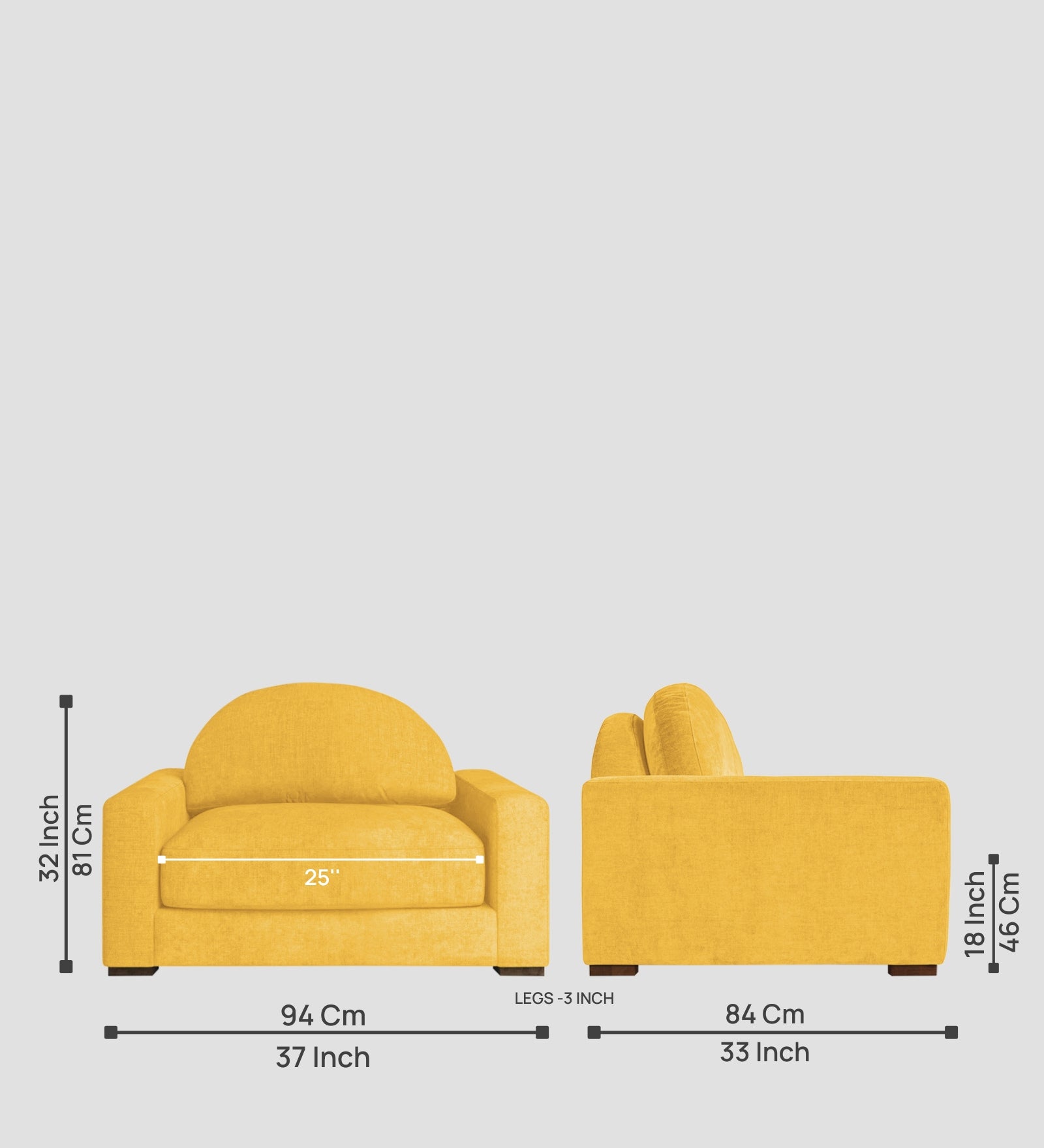 Dara Fabric 1 Seater Sofa In Bold Yellow Colour - Febonic Living