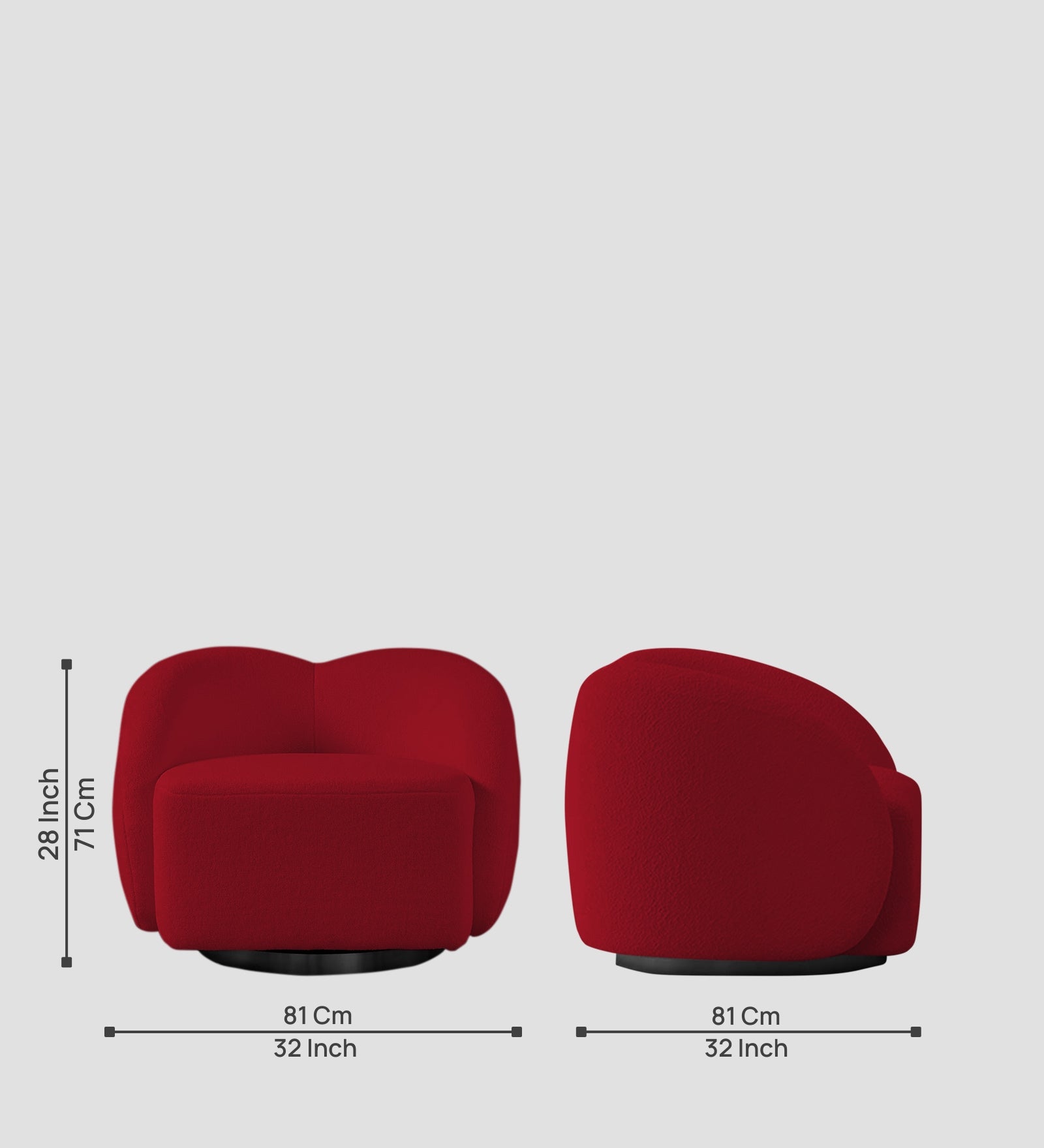 Miles Boucle Fabric Swivel Chair in Candy Red Colour
