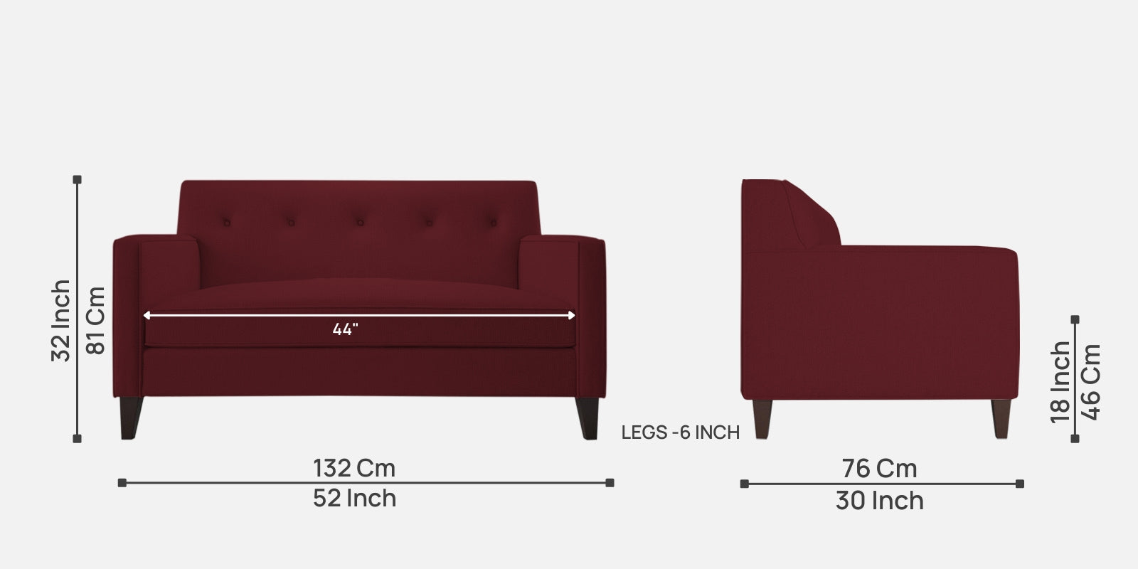 Miller Fabric 2 Seater Sofa In Blood Maroon Colour - Febonic Living
