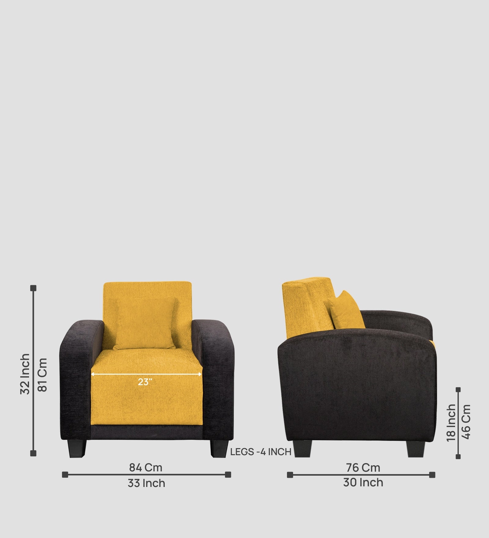 Alex Fabric 1 Seater Sofa In Bold Yellow Colour - Febonic Living