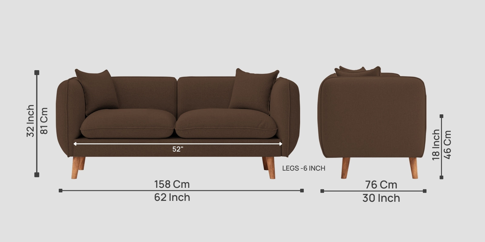 Reva Fabric 2 Seater Sofa In Ash Brown Colour - Febonic Living