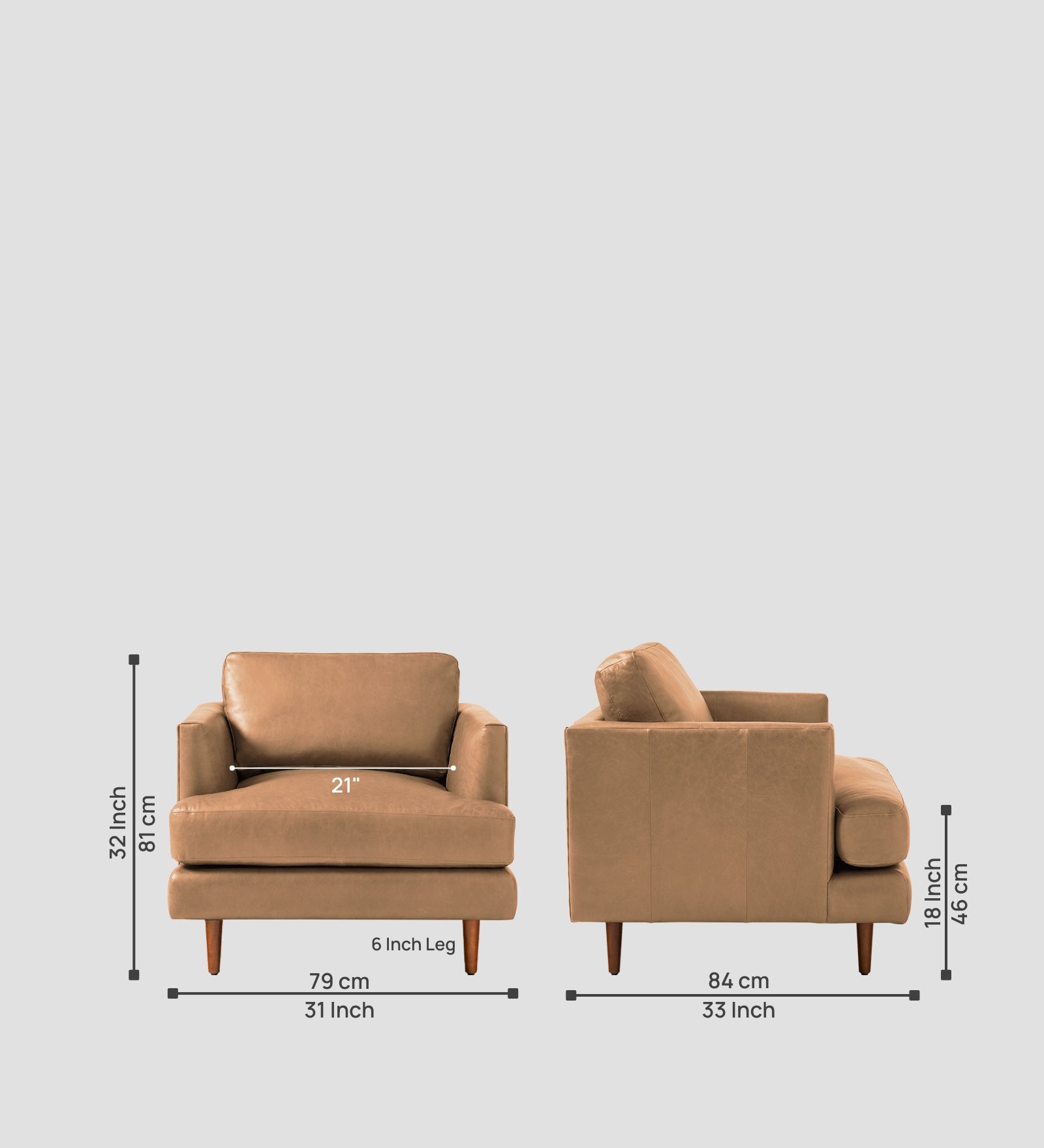 Sterio Leatherette 1 Seater Sofa In Sepia Beige Colour - Febonic Living