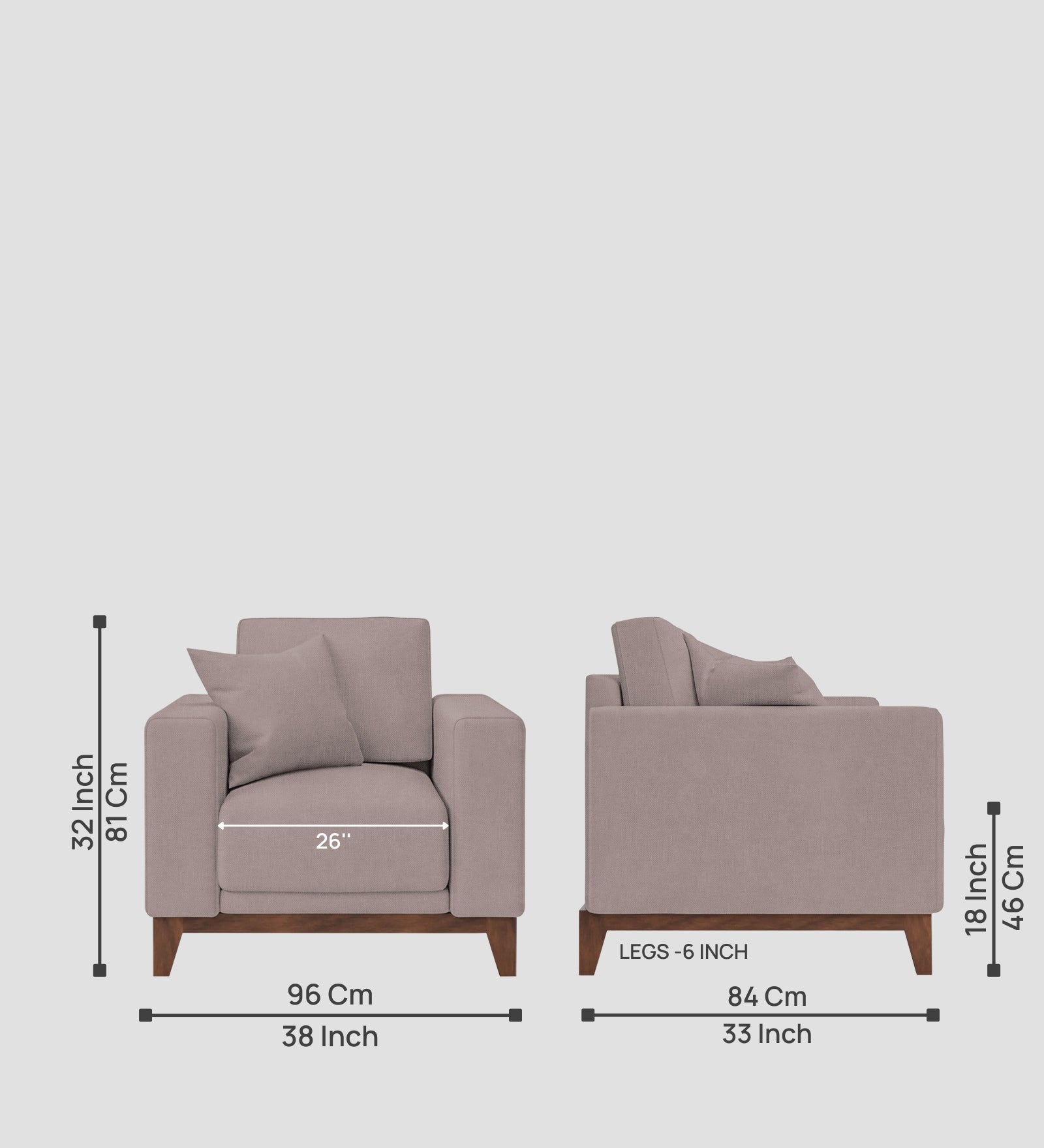 Luca Fabric 1 Seater Sofa In Almond Beige Colour - Febonic Living