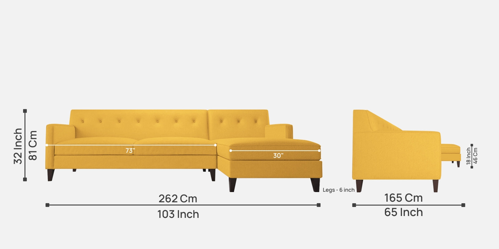 Miller Fabric LHS Sectional Sofa (3+Lounger) In Bold Yellow Colour - Febonic Living