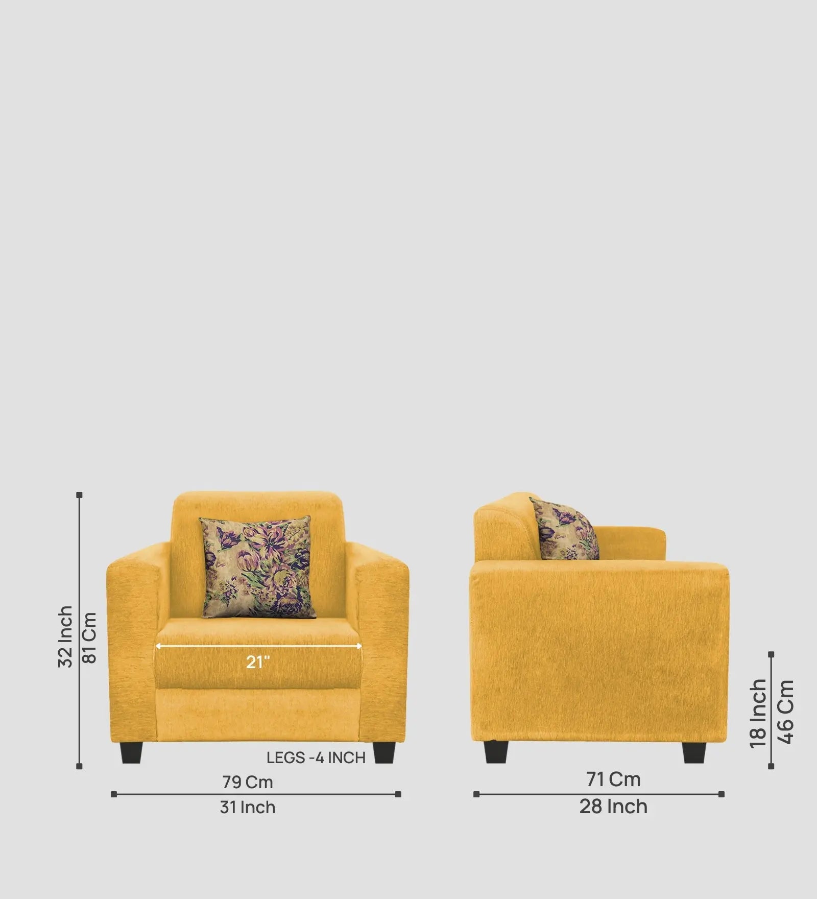 Lipu Fabric 1 Seater Sofa In Bold Yellow Colour Febonic Living
