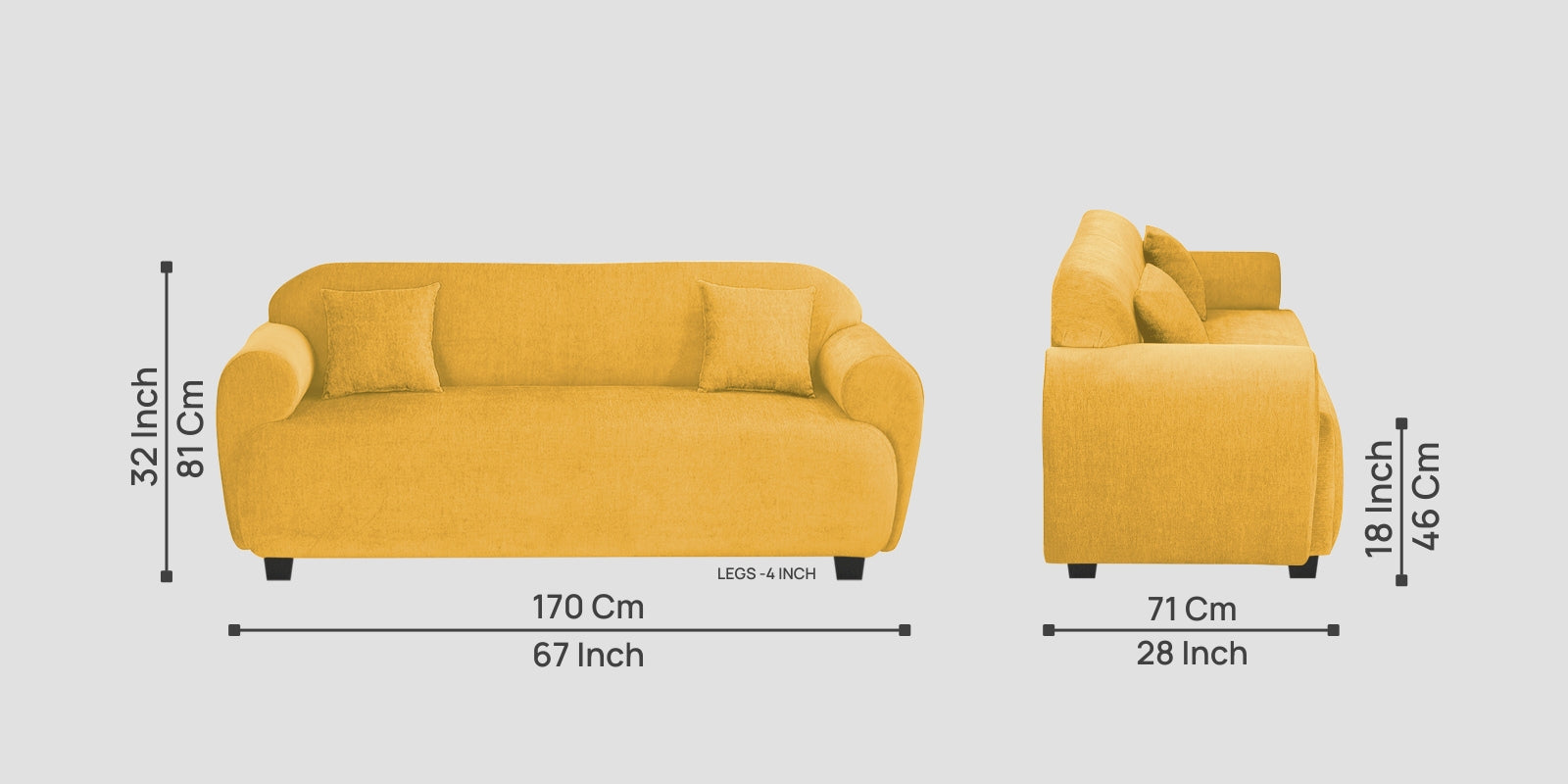 Apollo Fabric 3 Seater Sofa In Bold Yellow Colour - Febonic Living